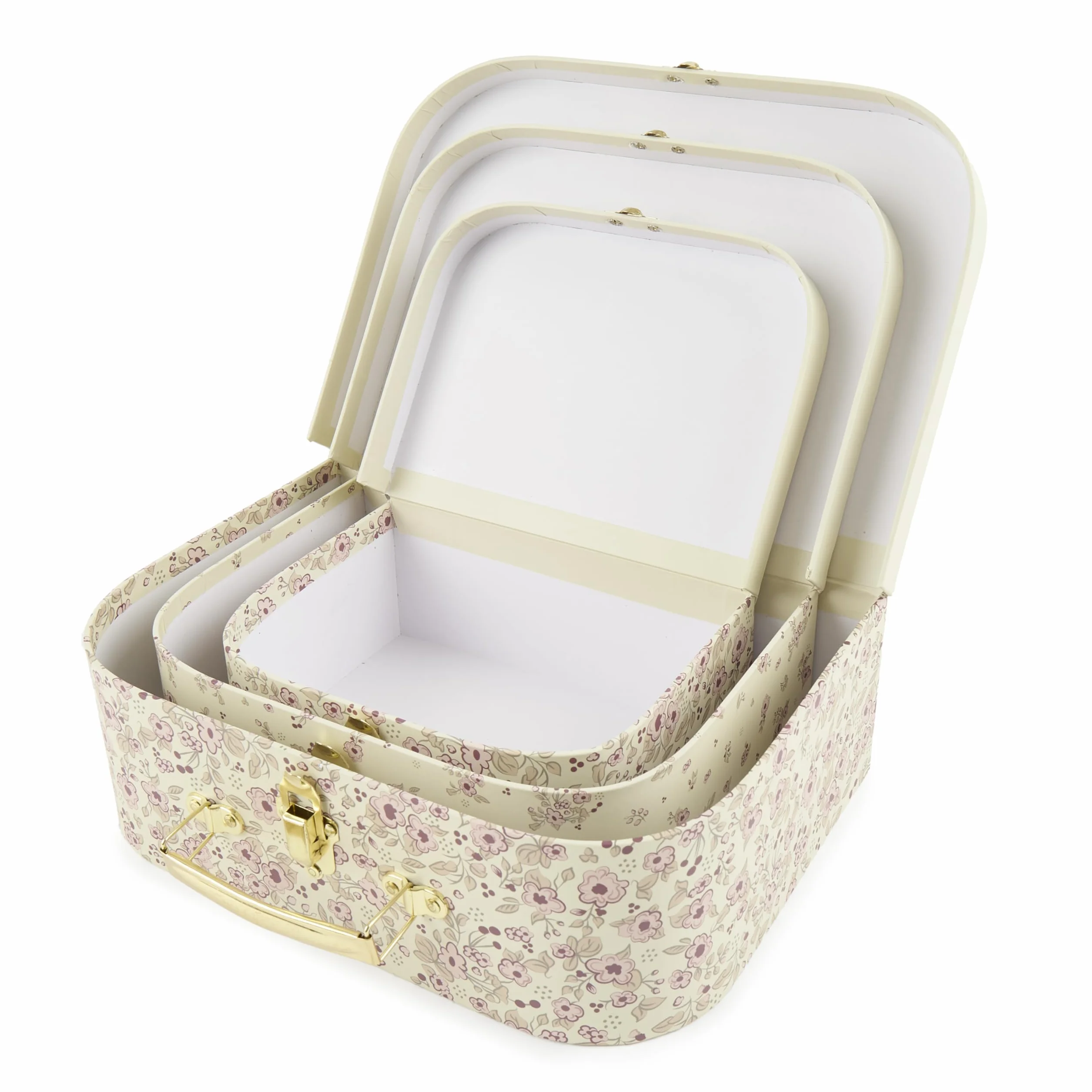 Bieco Ella Vintage Flowers zestaw 3 walizek dla dzieci, metalowe uchwyty, mini walizka na prezent, mała walizka dla dzieci, walizka na zabawki, dekoracyjna walizka z kartonu, mini, Vintage Flowers