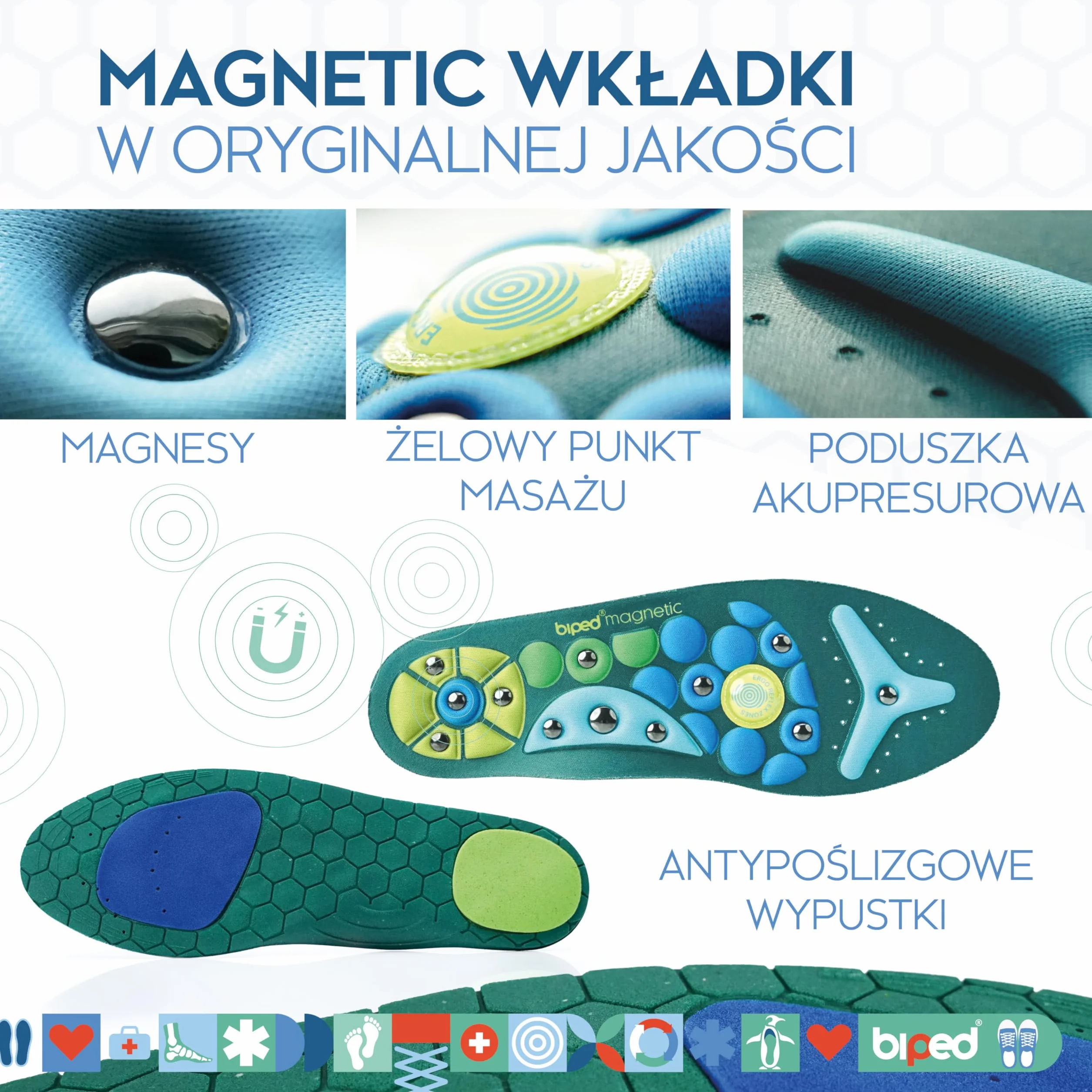 biped oryginalne magnetyczne wkładki akupresurowe dla mężczyzn i kobiet - również na zapalenie powięzi podeszwowej, płaskostopie i do masażu stóp z2930(S = 36-39)