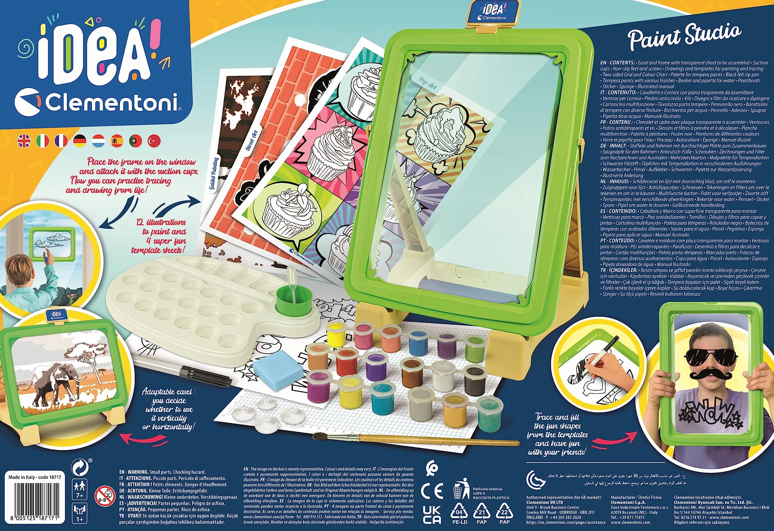 Clementoni IDEA atelier do rysowania – zestaw do rysowania ze sztalugą dla dzieci od 7 lat – w zestawie farby tempera, pisaki, pędzle, karty i pisaki 18717