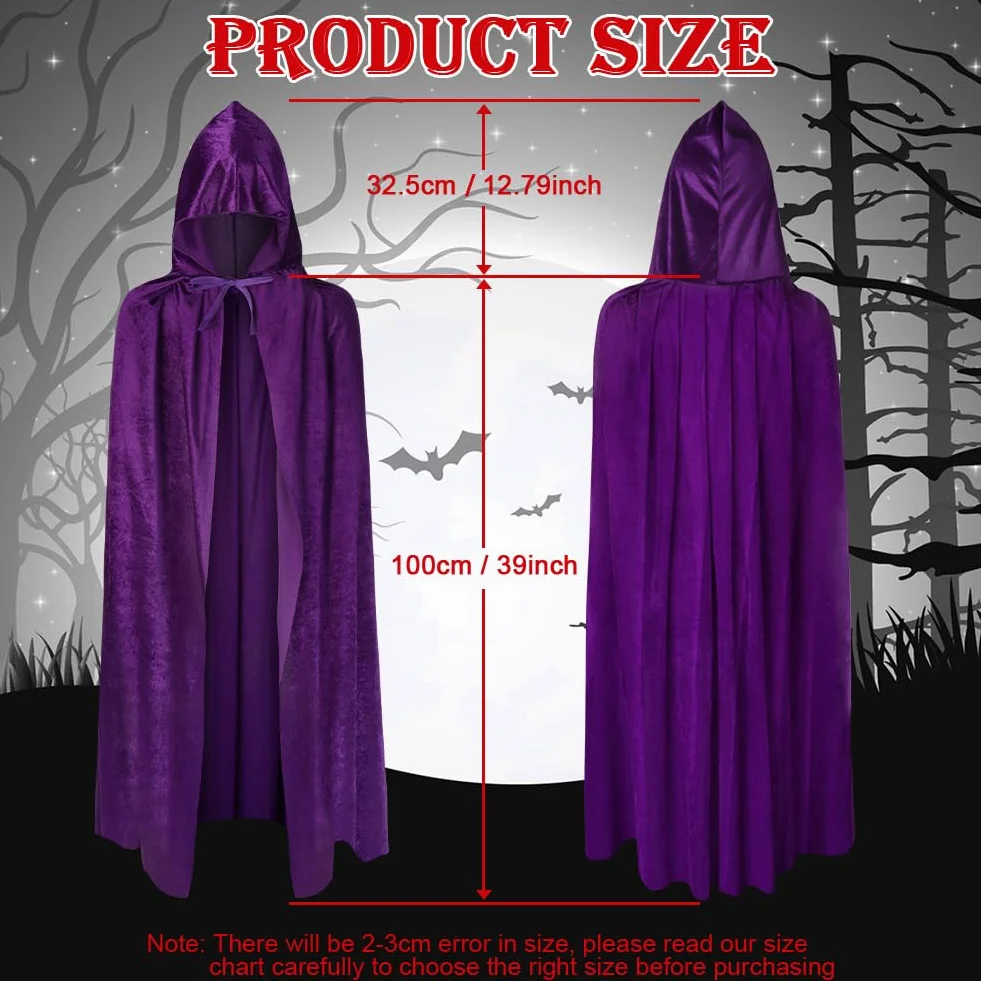 AOOWU Halloweenowa peleryna z kapturem, czarownica, akcesoria do cosplay, kostium dla dzieci, ponury żniwiarz, peleryna, długi płaszcz dla wampira, na Halloween, imprezę rodzinną, fantazyjny kostium,