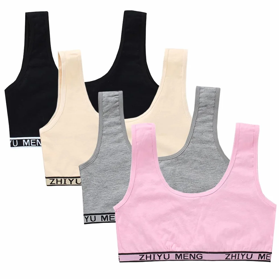 8 sztuk biustonoszy bez ramiączek dla dziewczynek, biustonosz typu bandeau, dla dziewcząt, oddychająca bielizna bawełniana, sportowy bandeau z wyjmowanymi wkładkami, wyściełany biustonosz typu bandeau