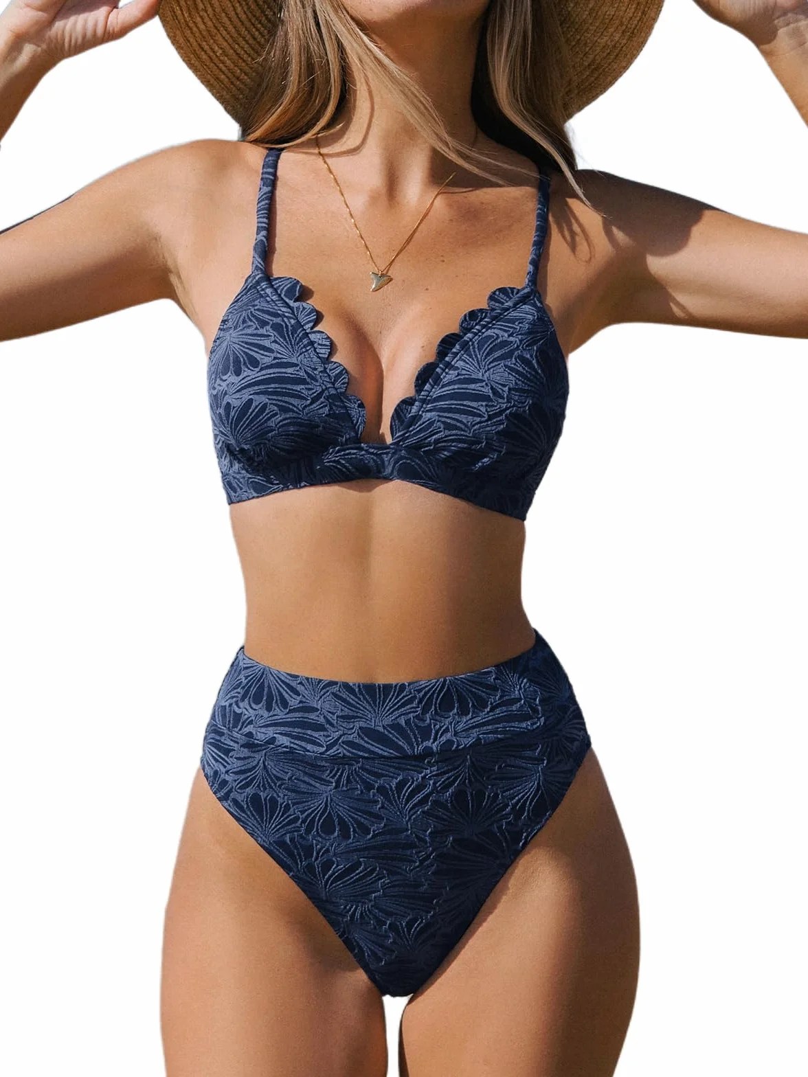 CUPSHE Zestaw bikini dla kobiet strój kąpielowy z wysokim stanem dekolt w serek dwuczęściowy strój kąpielowy