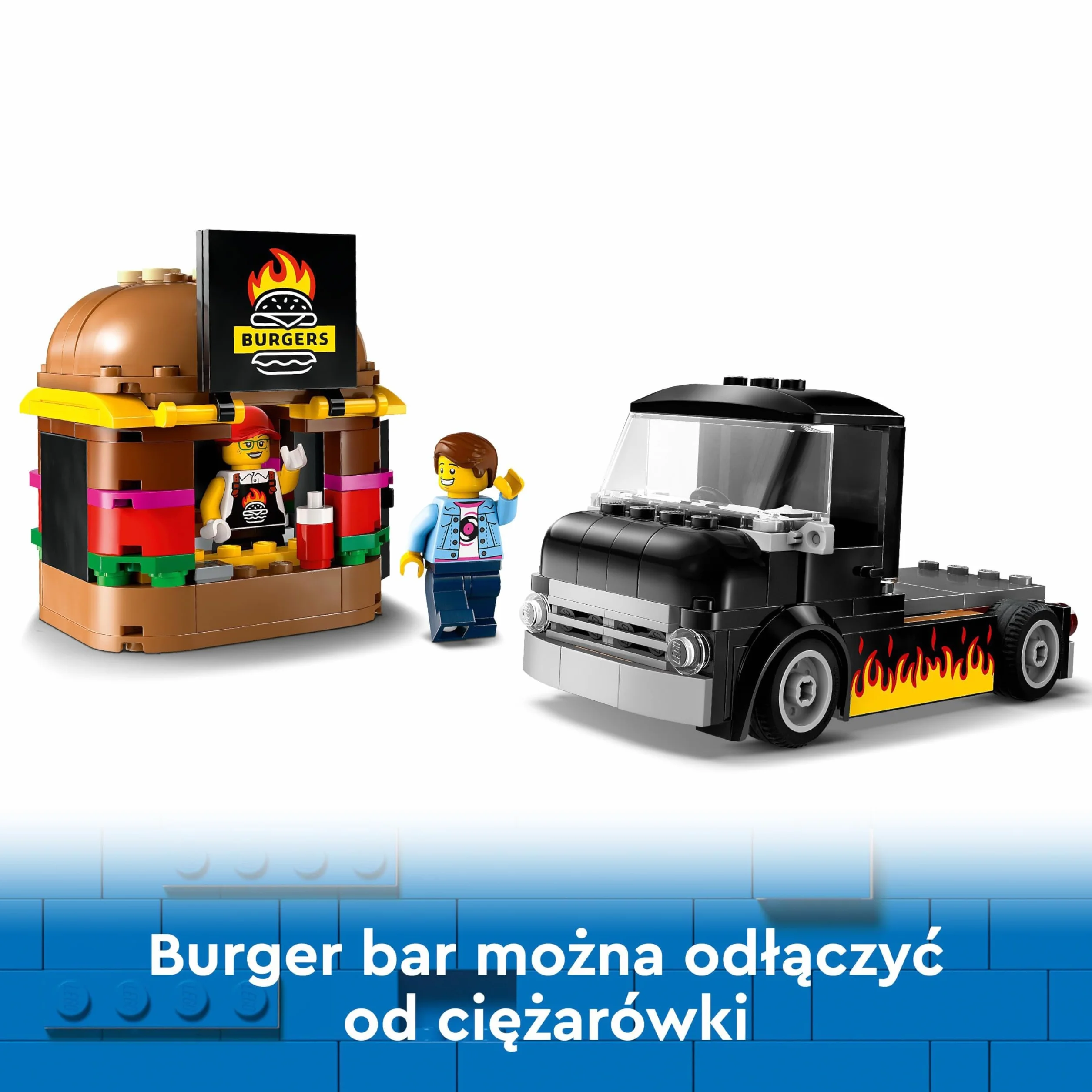 LEGO City Ciężarówka z burgerami, Ciężarówka-Zabawka do Zbudowania dla 5-latka, Zestaw Dla Fana Zabawek Kuchennych i Zabawy z Wyobraźnią, Prezent dla Dziewczynki i Chłopca od 5 lat, 60404