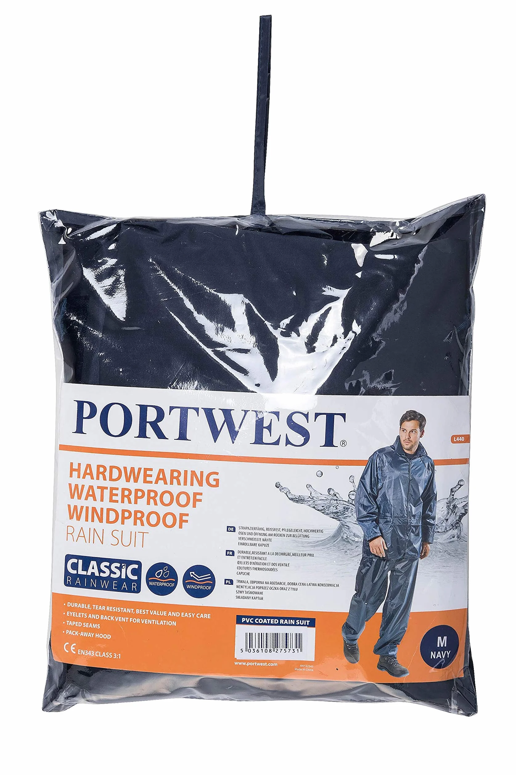 Portwest L440 Zestaw Przeciwdeszczowy, Kurtka i Spodnie, Granatowy, L Rozmiar
