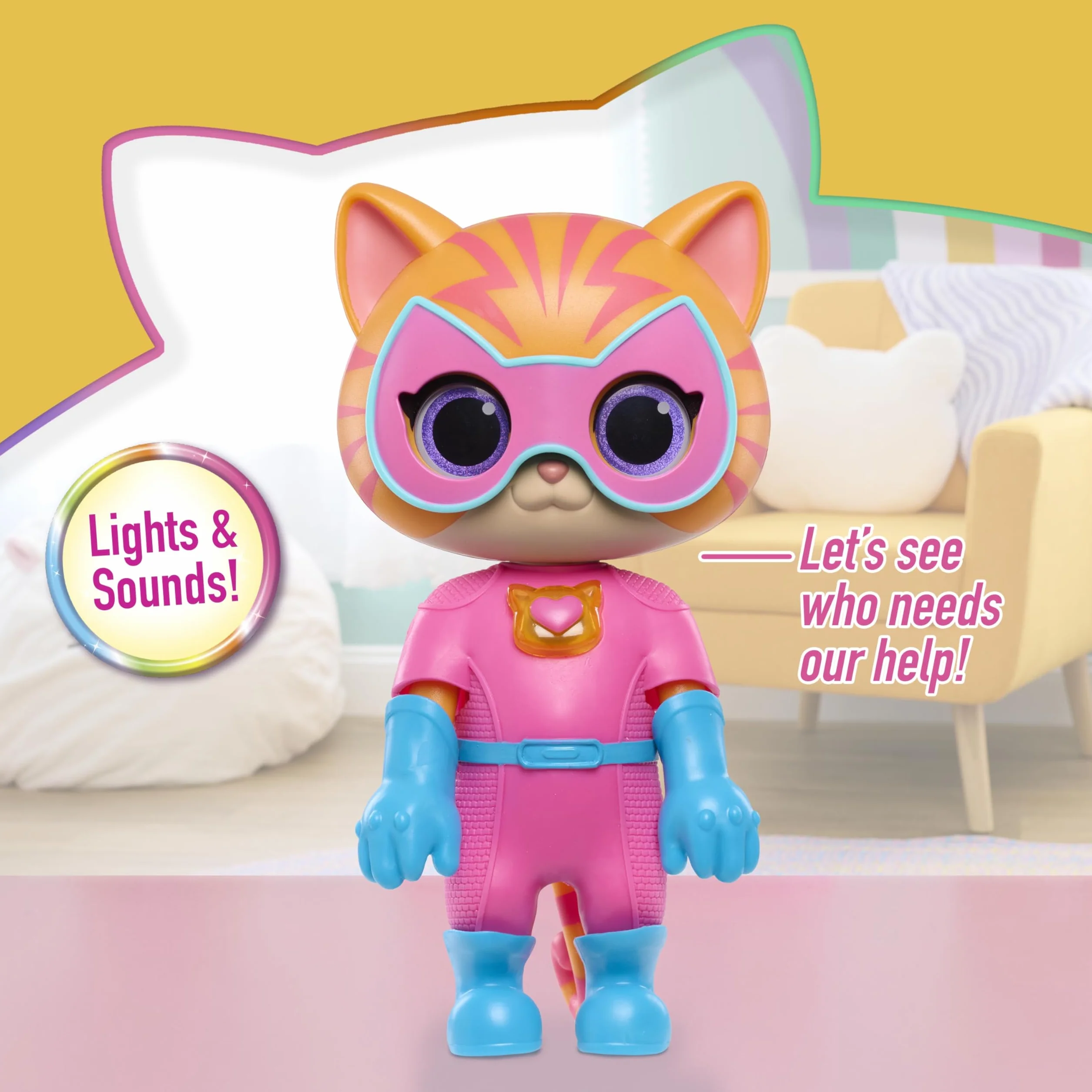 Just Play Disney Junior SuperKitties Cat-Tastic figurka świetlna i przekształcane dźwięki dla dzieci w wieku od 3 lat
