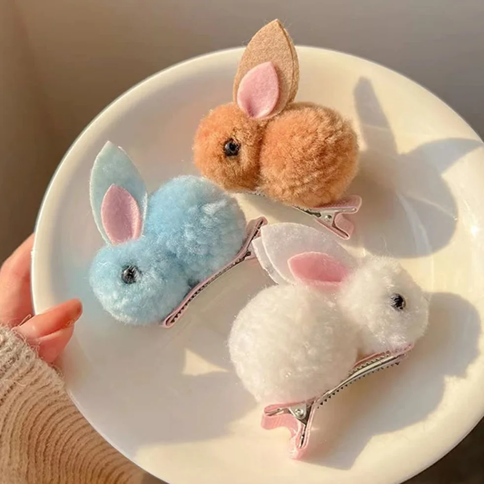 SanSixi spinka do włosów zajączek wielkanocny mały króliczek spinka do włosów pluszowa boczna spinka do włosów słodki królik kobiety dziecko spinka do włosów Happy Easter Day impreza dekoracja (szara)