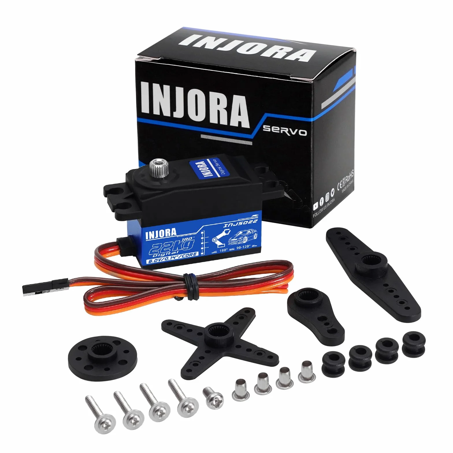 INJORA INJS022 22 kg niskoprofilowy cyfrowy serwo z ramieniem serwo 25T do samochodów RC 1/10 i modeli robotów
