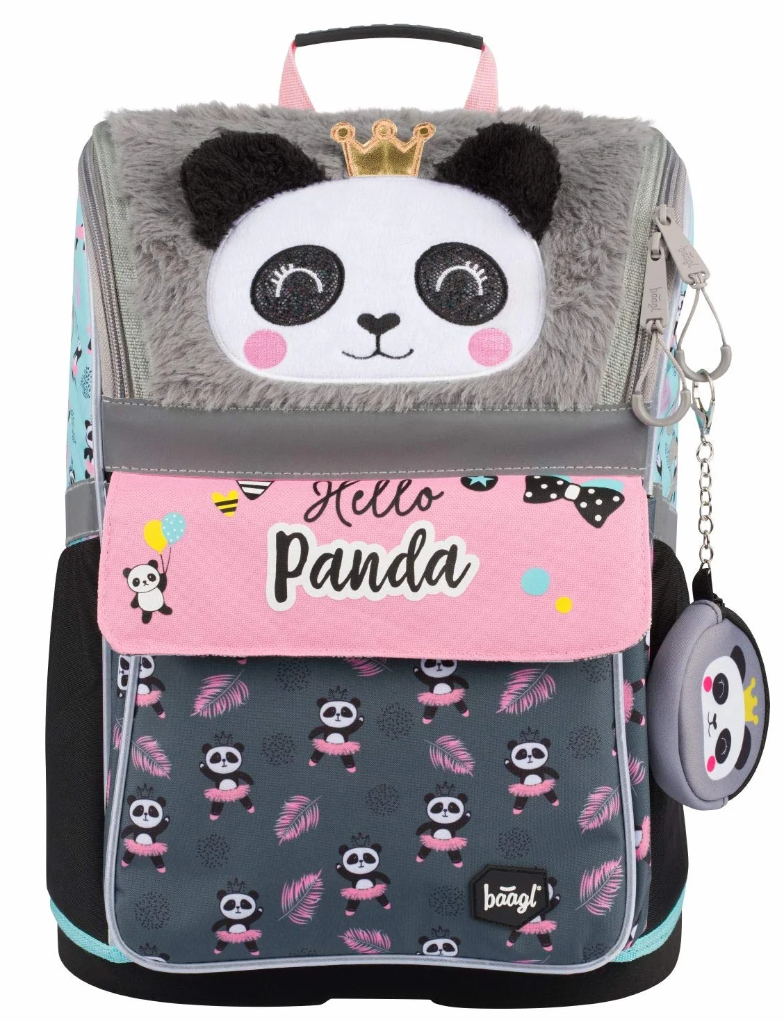 Schulranzen Mädchen Set 5 Teilig - Schultasche ab 1. Klasse - Grundschule Ranzen mit Brustgurt - Ergonomischer Schulrucksack (Panda)