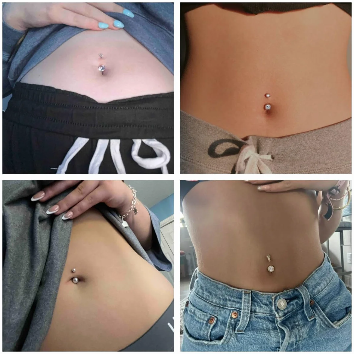 4 sztuk piercing pępek stal chirurgiczna 6mm 8mm 10mm 12mm 14mm piercing pępek 14G srebrny złoty kryształ serce biżuteria do przekłuwania pępka