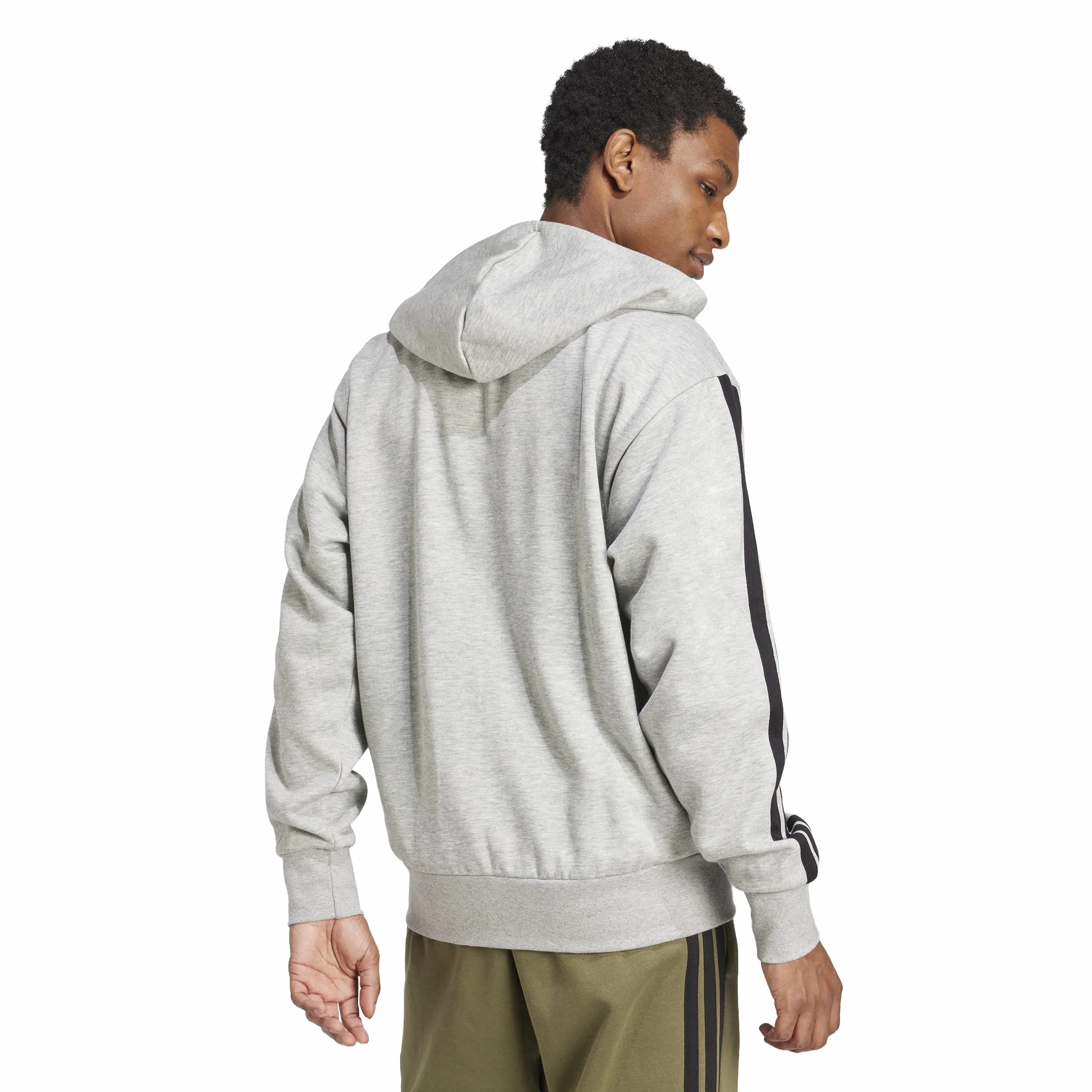 adidas Mężczyźni ESSENTIAL THREE STRIPES FLEECE ZIPPER HOODIE, medium grey heather/black, M