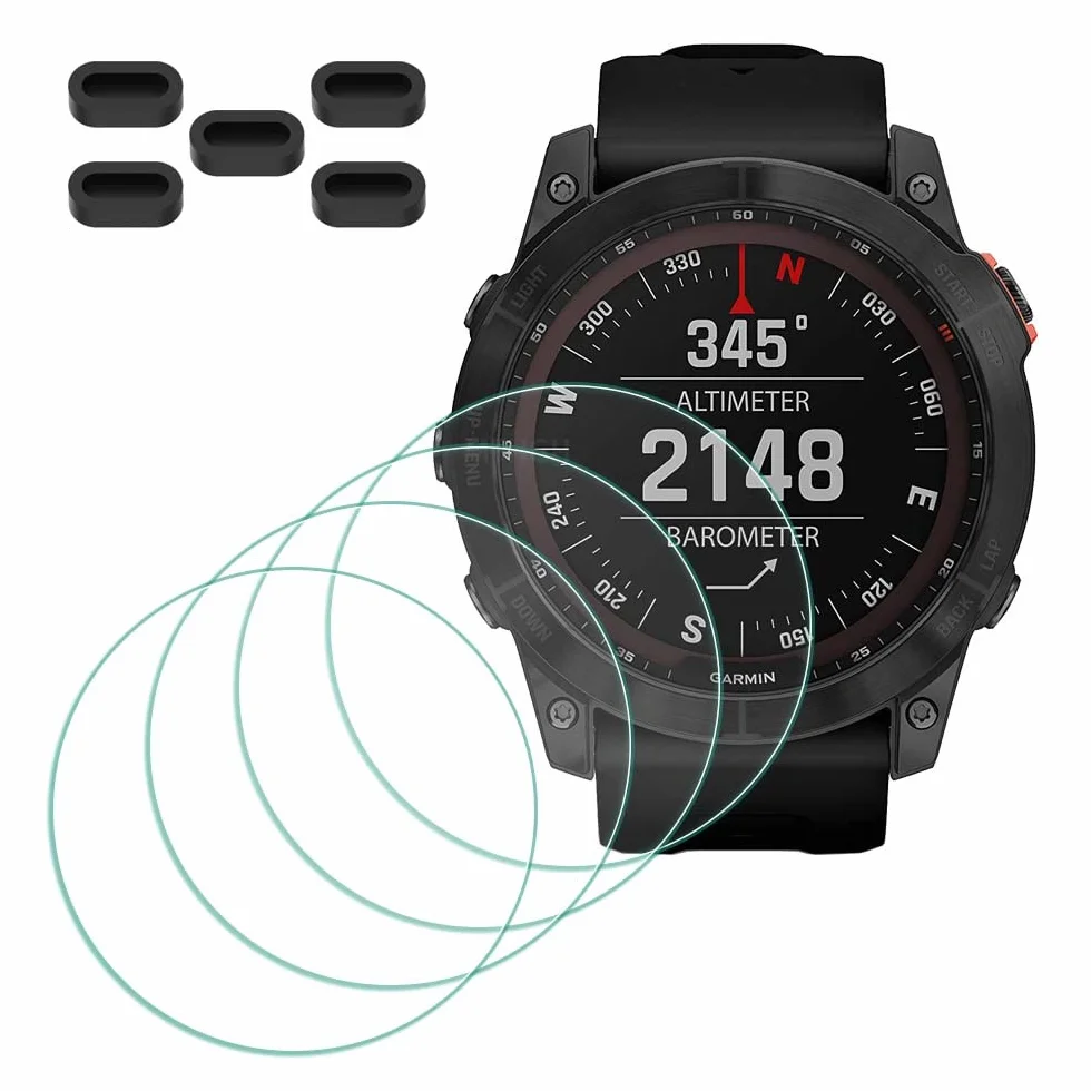 Folia ochronna na wyświetlacz ze szkła hartowanego do zegarka Garmin Fenix 7X Solar / 7X Sapphire Solar Smartwatch [4 sztuki] + wtyczka chroniąca przed kurzem, twardość 9H, czuły dotyk, folia