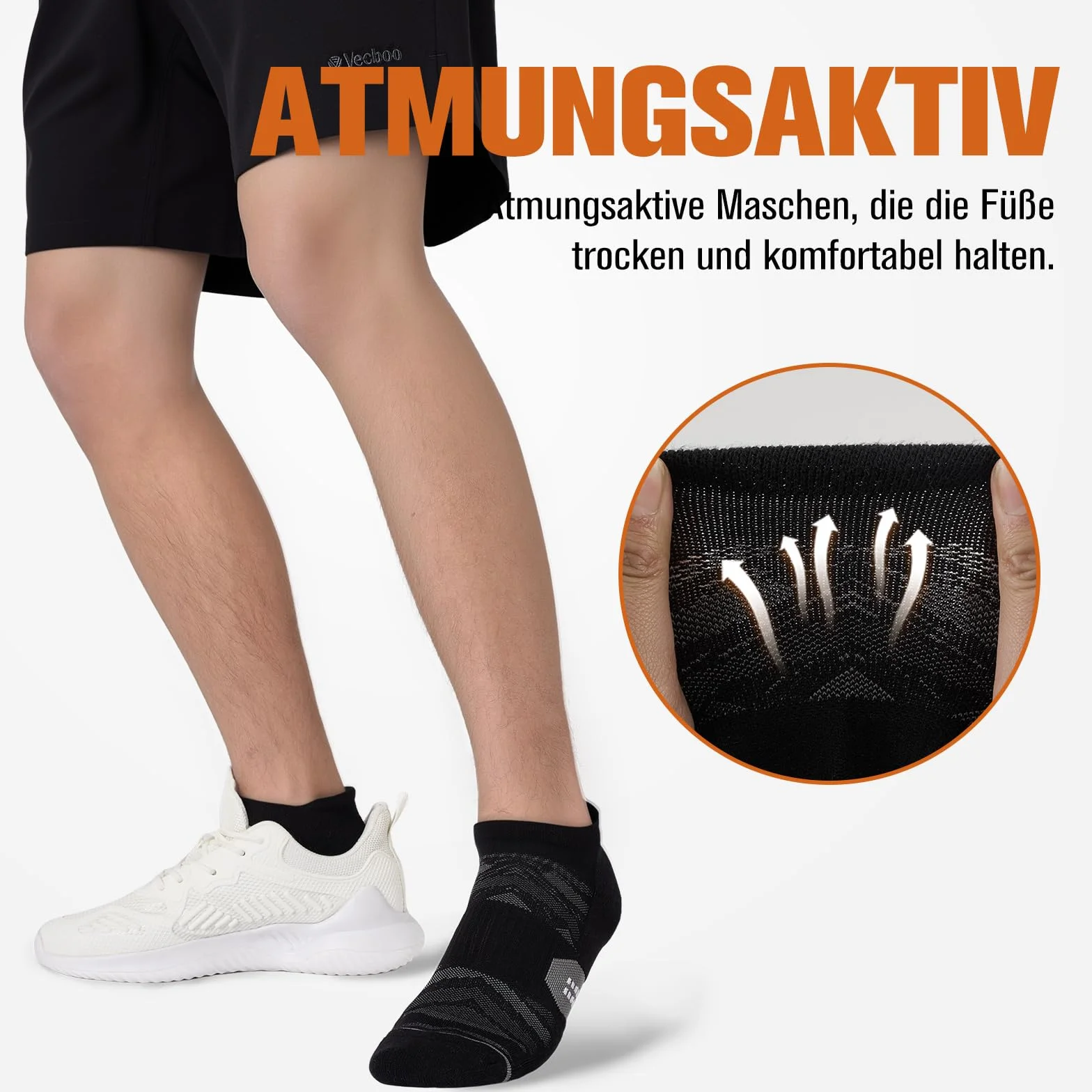 Niorasen Sneaker skarpetki męskie damskie, oddychające krótkie skarpetki sportowe z polstrowaną obudową, 6 par
