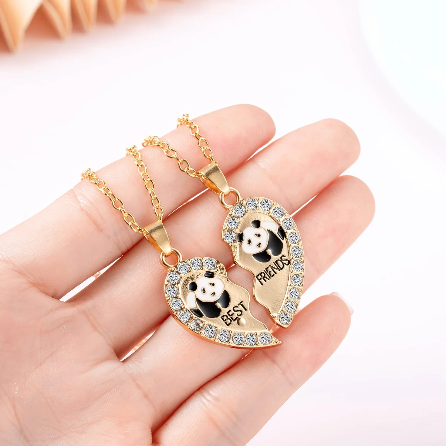 2 sztuki złotych łańcuszków przyjaźni z grawerunkiem Best Friends zestaw dla dzieci, dziewcząt, par, serce, stras, damski łańcuszek, wisiorek, panda, przyjaźń, łańcuszki, biżuteria, prezent dla