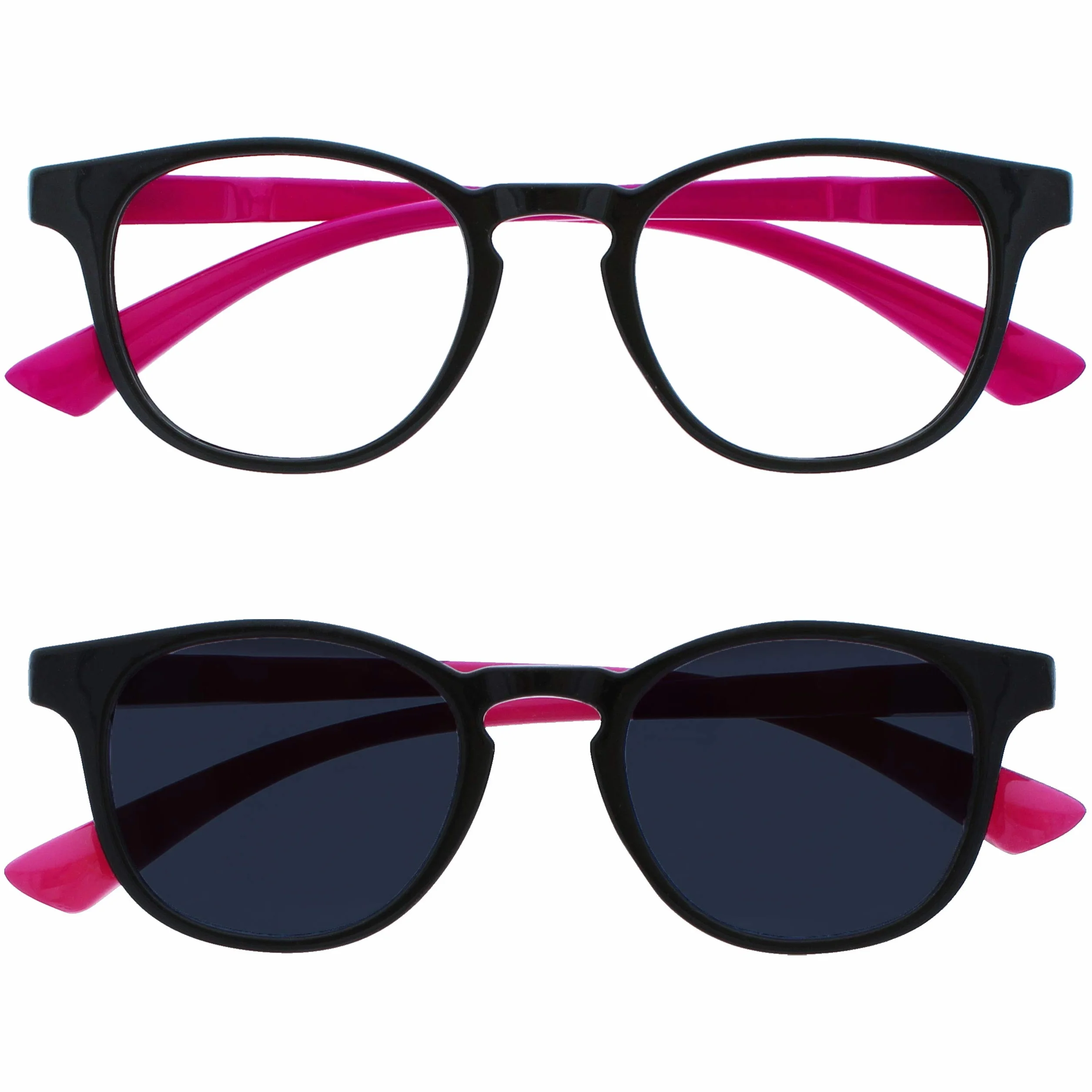 OPULIZE Dzieci dwupak niebieskie jasne okulary z pasującymi okularami przeciwsłonecznymi chłopcy dziewczęta wiek 6+ czarny neonowy różowy BS47-F BS47-F-000
