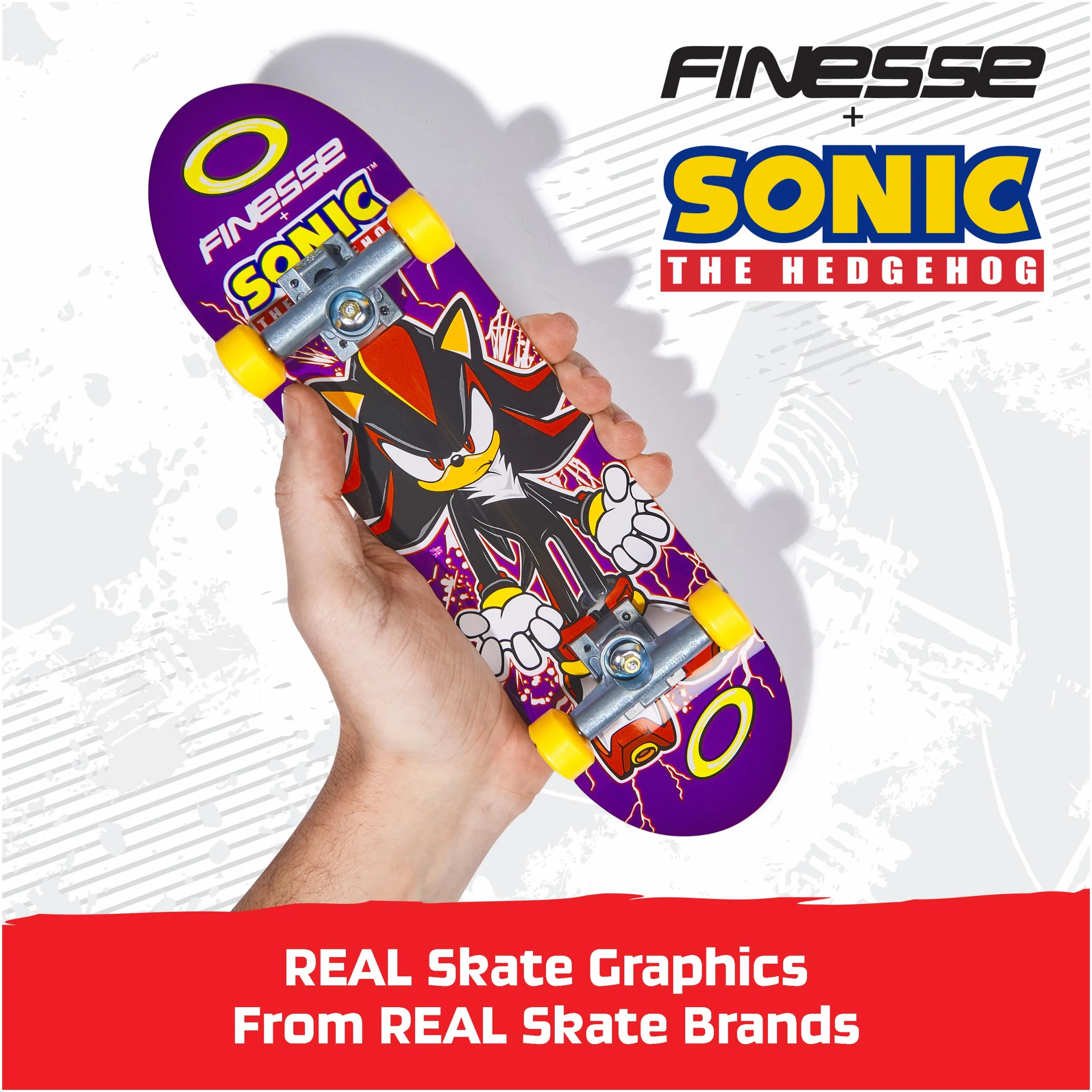 Tech Deck - Skate na palcach - 1 ręczna deska Sonic Finesse Teck Deck - Deska Sonic Finesse w formacie kolekcjonerskim 27 cm - Jazda na deskorolce rękami lub ekspozycja - Mini skate - Zabawka dla