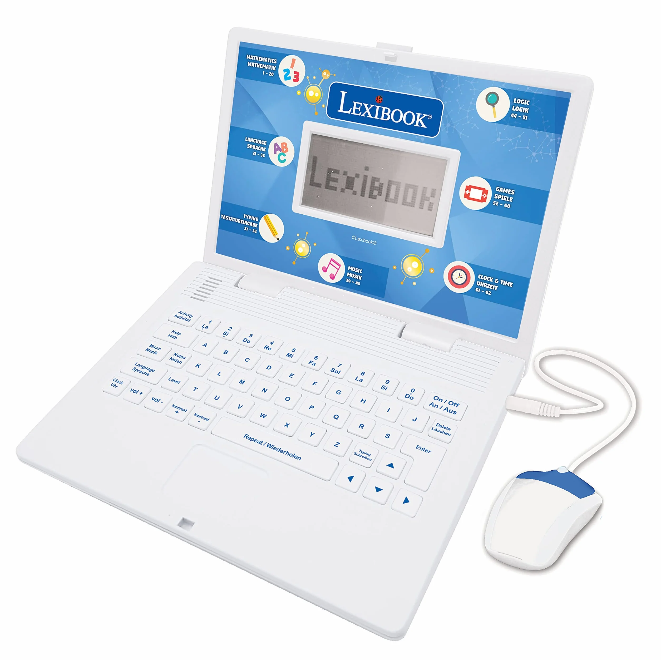 LEXIBOOK JC598i3 Dwujęzyczny Laptop Edukacyjny 124 Aktywności Niemiecki Angielski Niebieski Biały