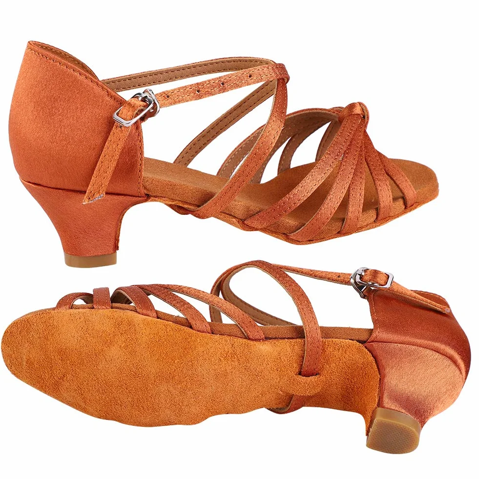 Buty do tańca, miękkie, wygodne buty latynoskie, modne buty do tańca dla dzieci, dziewczynek, z obcasem 4 cm, brązowe