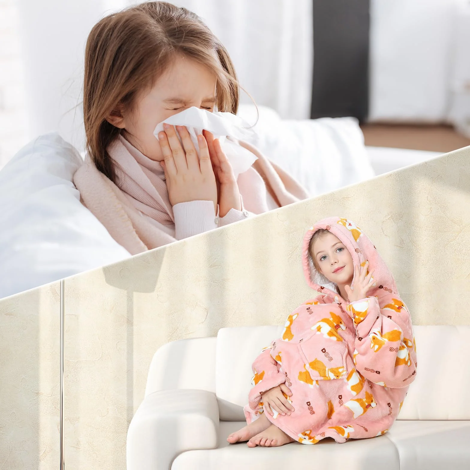 MOKANI Bluza z kapturem, dla dzieci, z rękawami, przenośna bluza z kapturem, super miękka, ciepła, wygodna bluza z kieszenią dla chłopców i dziewczynek