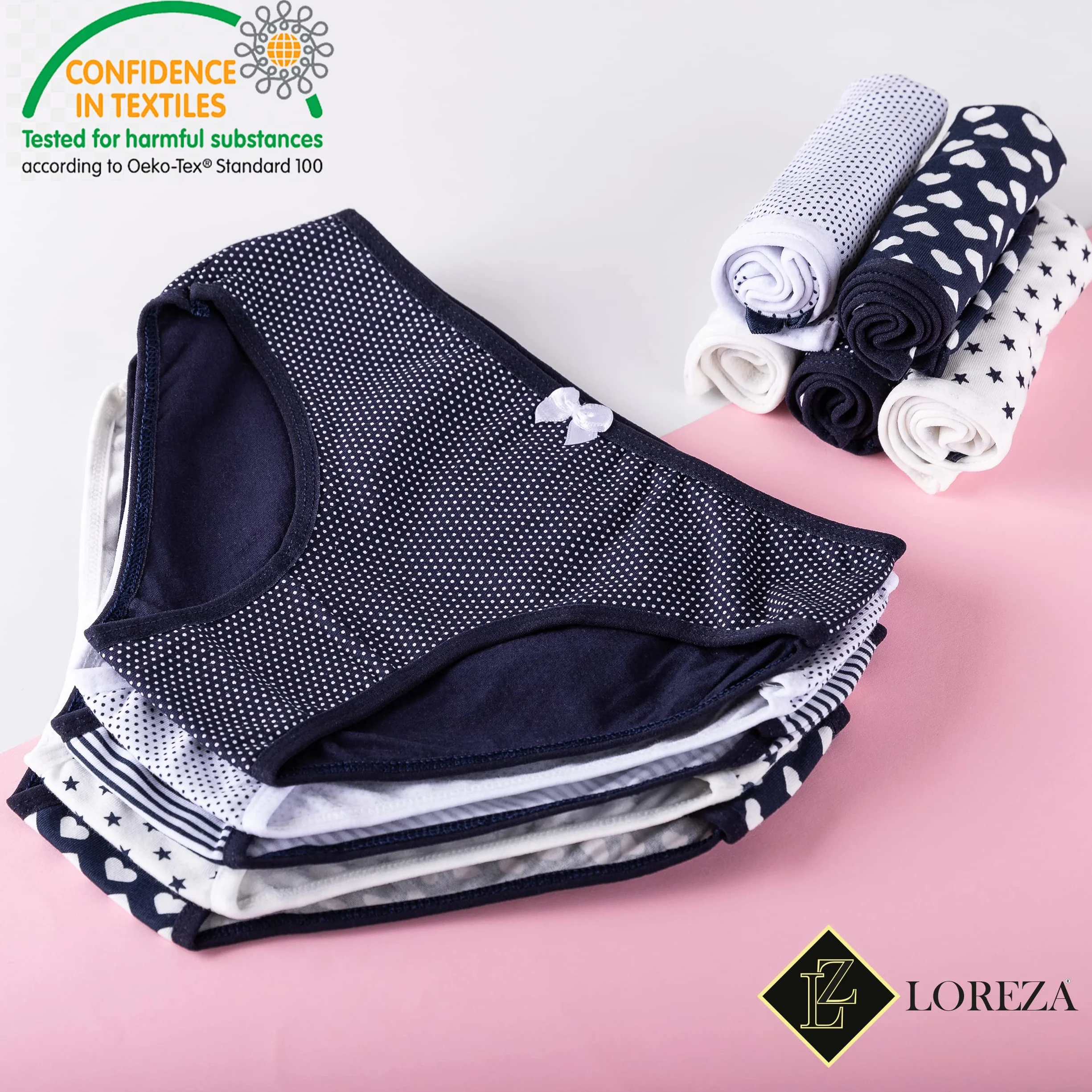 LOREZA ® 10 par bawełnianych majtek dziewczęcych, różne motywy, 92-170