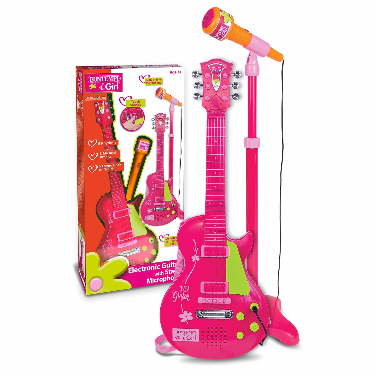 Bontempi - Różowa elektroniczna gitara rockowa z mikrofonem (245872), 24 5832