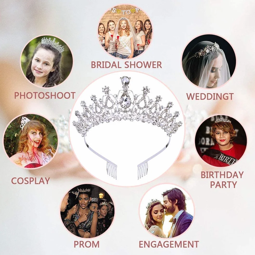 Kryształowa korona tiara, tiara z grzebieniem z kryształu górskiego, na konkursy ślubne, studniówki, imprezy księżniczki, korona urodzinowa