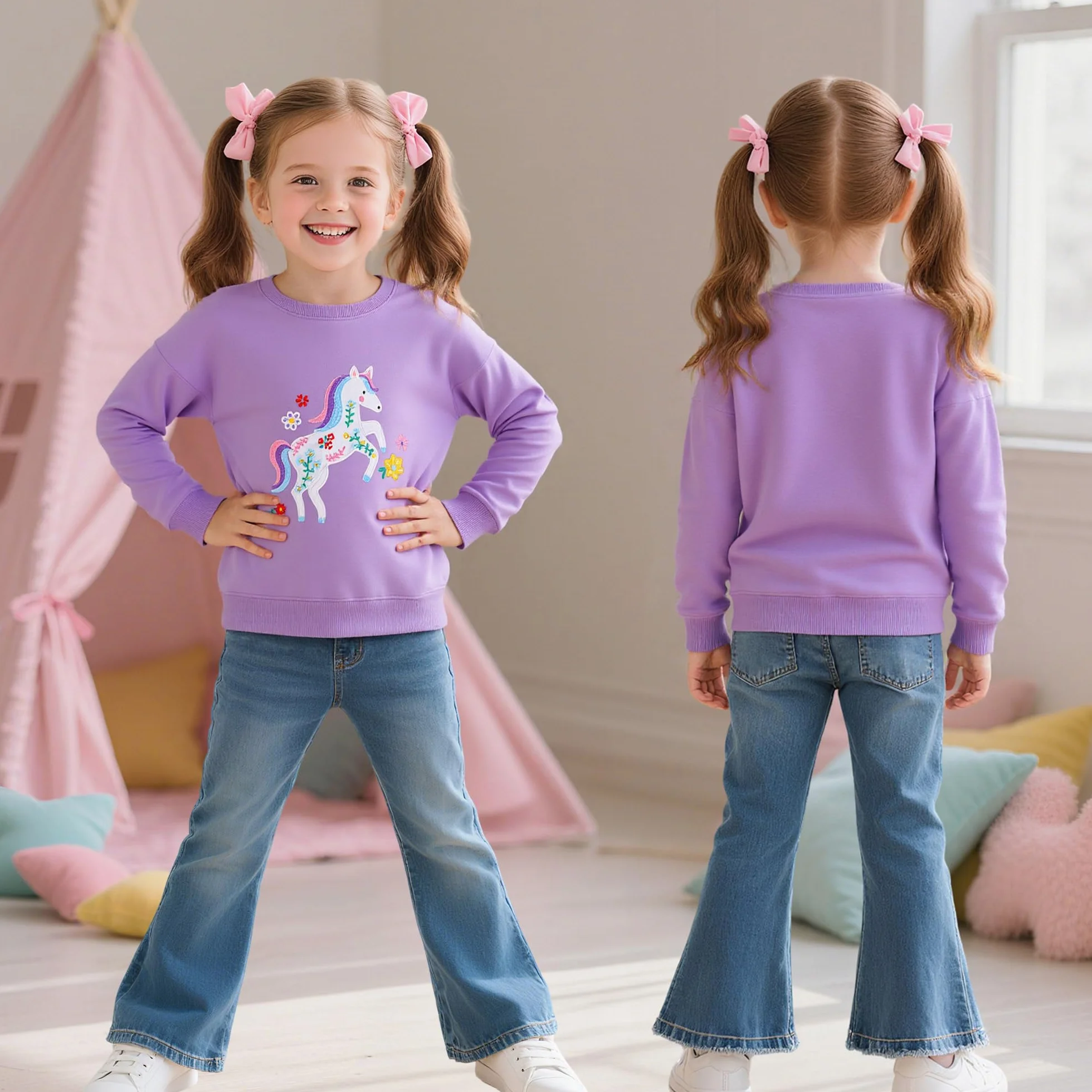Dziewczęca bluza top z długim rękawem sweter z nadrukiem zwierzęcym śliczna bluza sportowa rekreacyjna na co dzień t-shirty z okrągłym dekoltem dziecięca moda odzież 2-7 lat