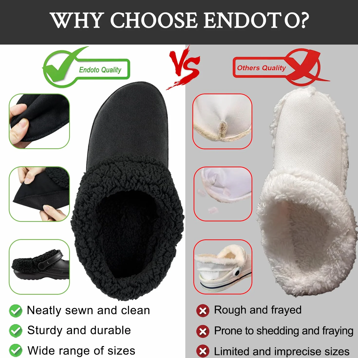 Endoto Wkładki do Crocs(Wersja Zimowa) Clog Butów, Zamiennik Wkladka Zamienne Pluszowa Podszewka Insoles Replacement Insert(Czarny)