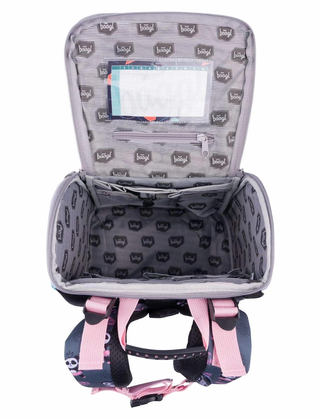 Schulranzen Mädchen Set 5 Teilig - Schultasche ab 1. Klasse - Grundschule Ranzen mit Brustgurt - Ergonomischer Schulrucksack (Panda)