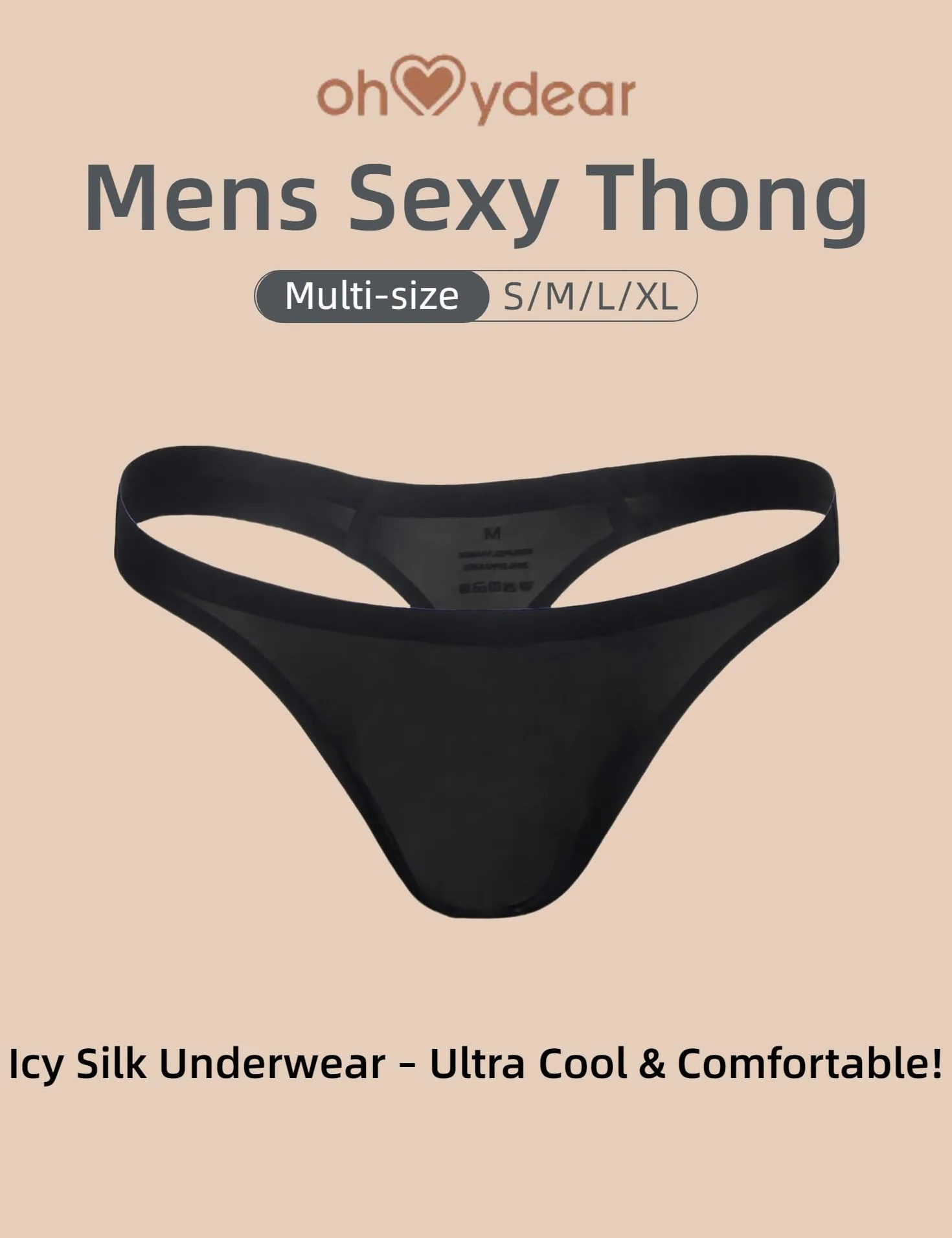 ohmydear Męskie stringi szykowne stringi lody jedwabne bikini z niskim stanem bielizna w dużych rozmiarach oddychająca bielizna seksowne bezszwowe stringi klasyczne męskie T-back z przezroczystą