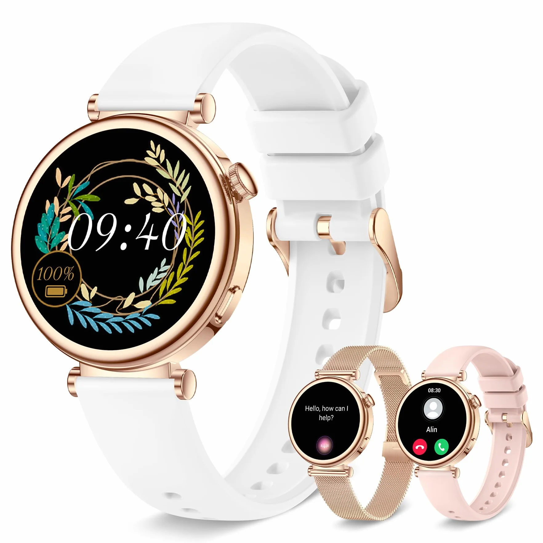 Smartwatch damski z funkcją telefonu, 1,27" HD ekran dotykowy 41 mm, tracker fitness z 100+ trybami sportowymi, monitorem cyklu menstruacyjnego, monitorem snu, krokomierzem, okrągły Smart Watch do iOS