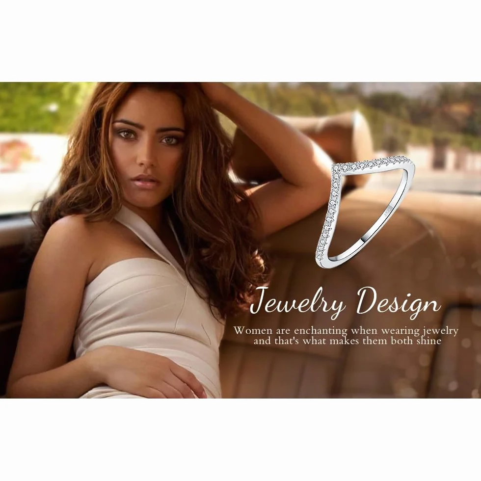 JewelryPalace Biżuteria w kształcie litery V Okrągły pierścionek z cyrkoniami dla kobiet, obrączki srebrne 925, pierścionek do łączenia obrączka wąskie różowe złoto