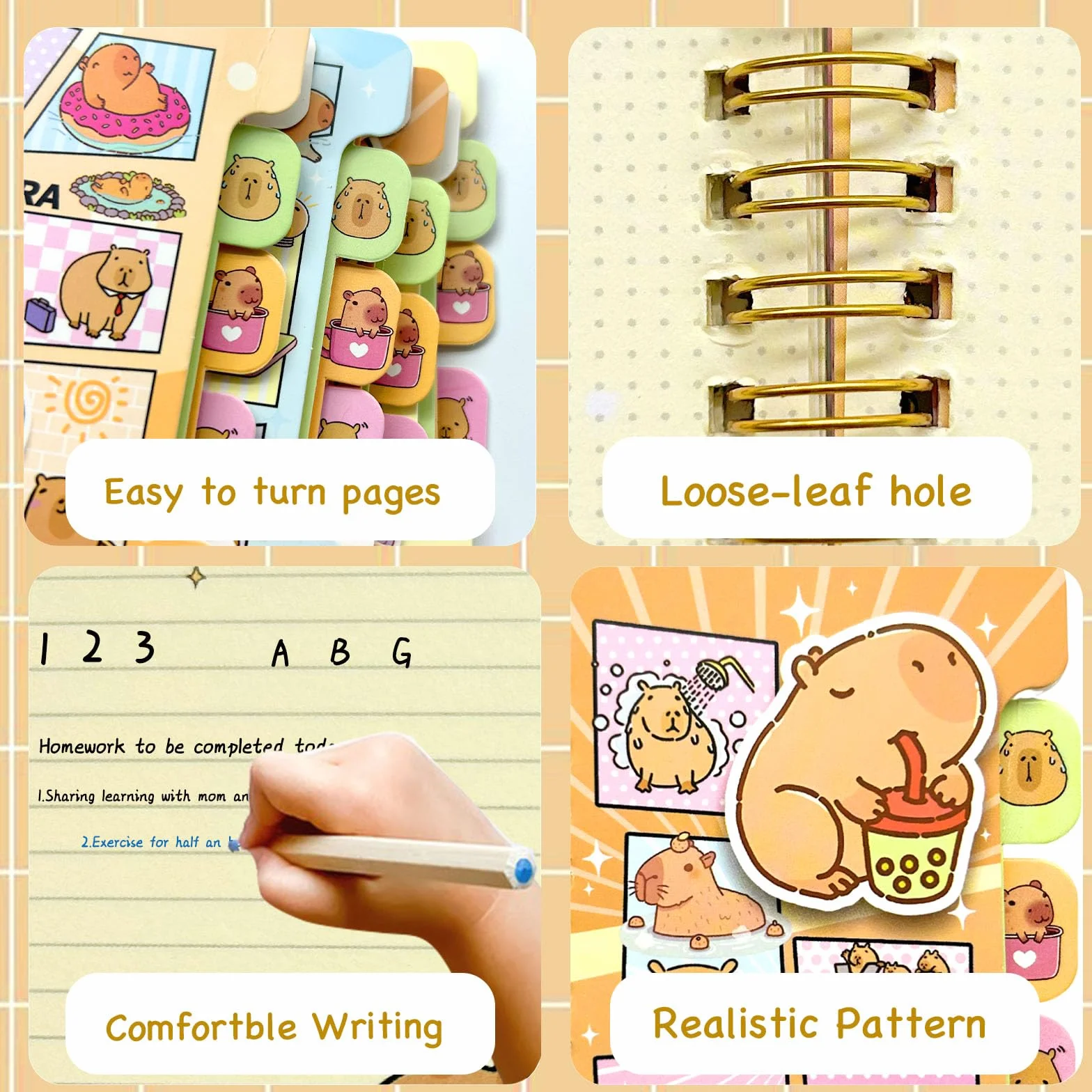 Capibara Notatnik, Spiralny Zeszyt Studencki 4 Szt, Capibara Zeszyt Spiral Wiązanie Książka Papiernicza dla Dzieci Chłopcy Dziewczęta Praca, Kapibara Notatnik Spiralny, Notatnik dla Dzieci