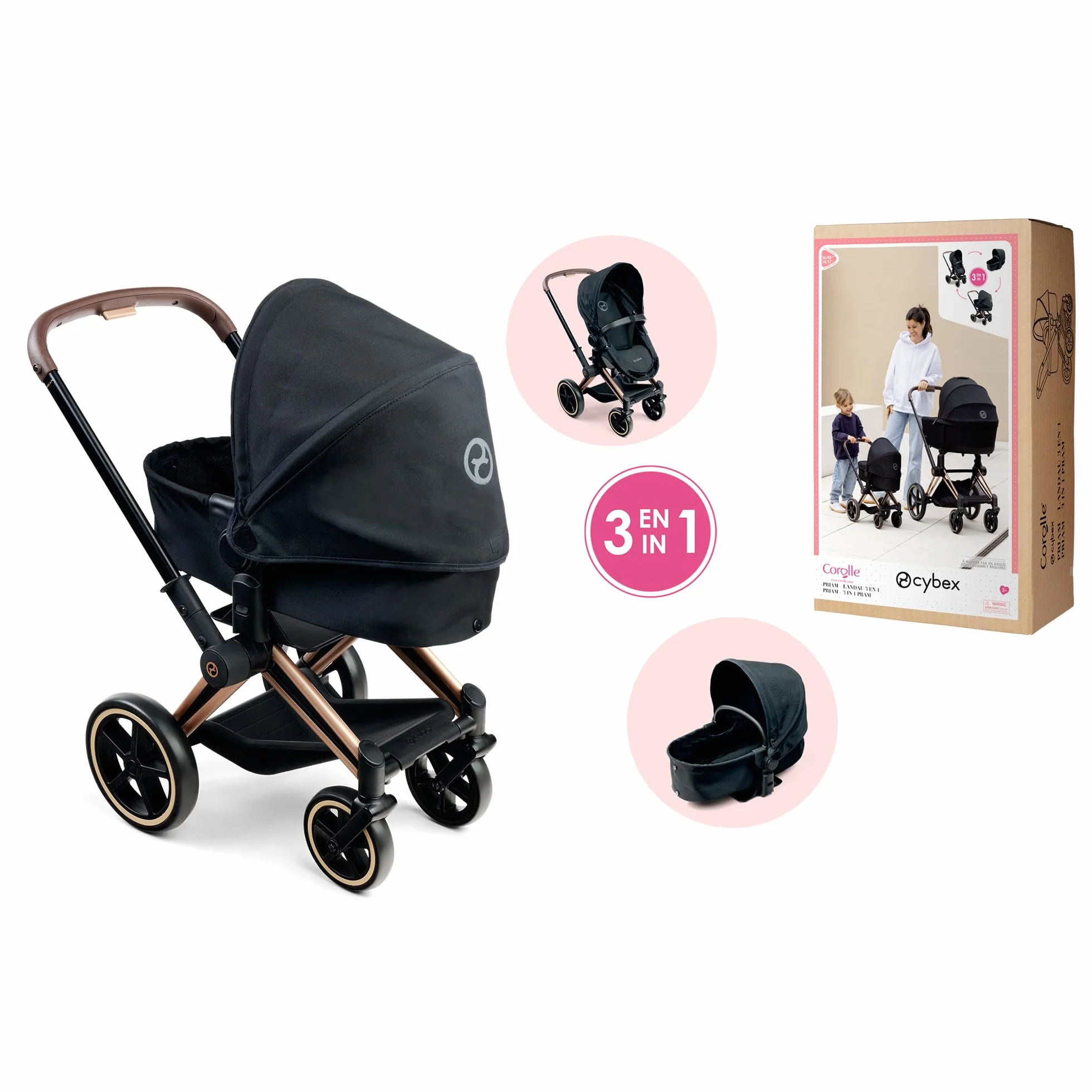 Corolle - Wózek dziecięcy Cybex Black, Akcesoria do Poupon 36 i 42 cm, od 3 lat, 9000142070