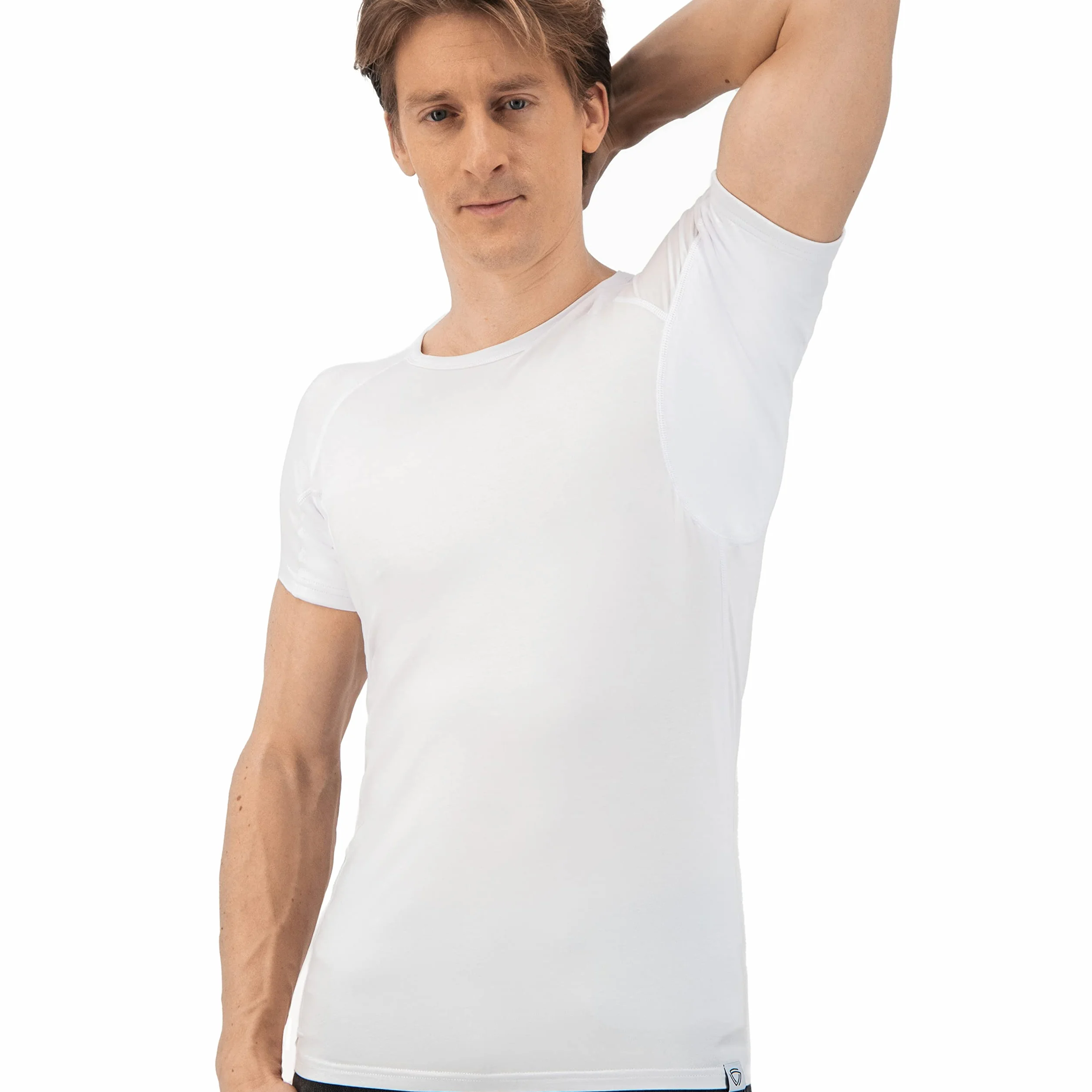 Przeciwpotna koszulka - koszulka przeciw plamom potu - koszulce pod koszulę - Przeciwpotna koszulka pod koszulę - z systemem ArmPads PRO & Silver Treatment - męska - okrągła szyja