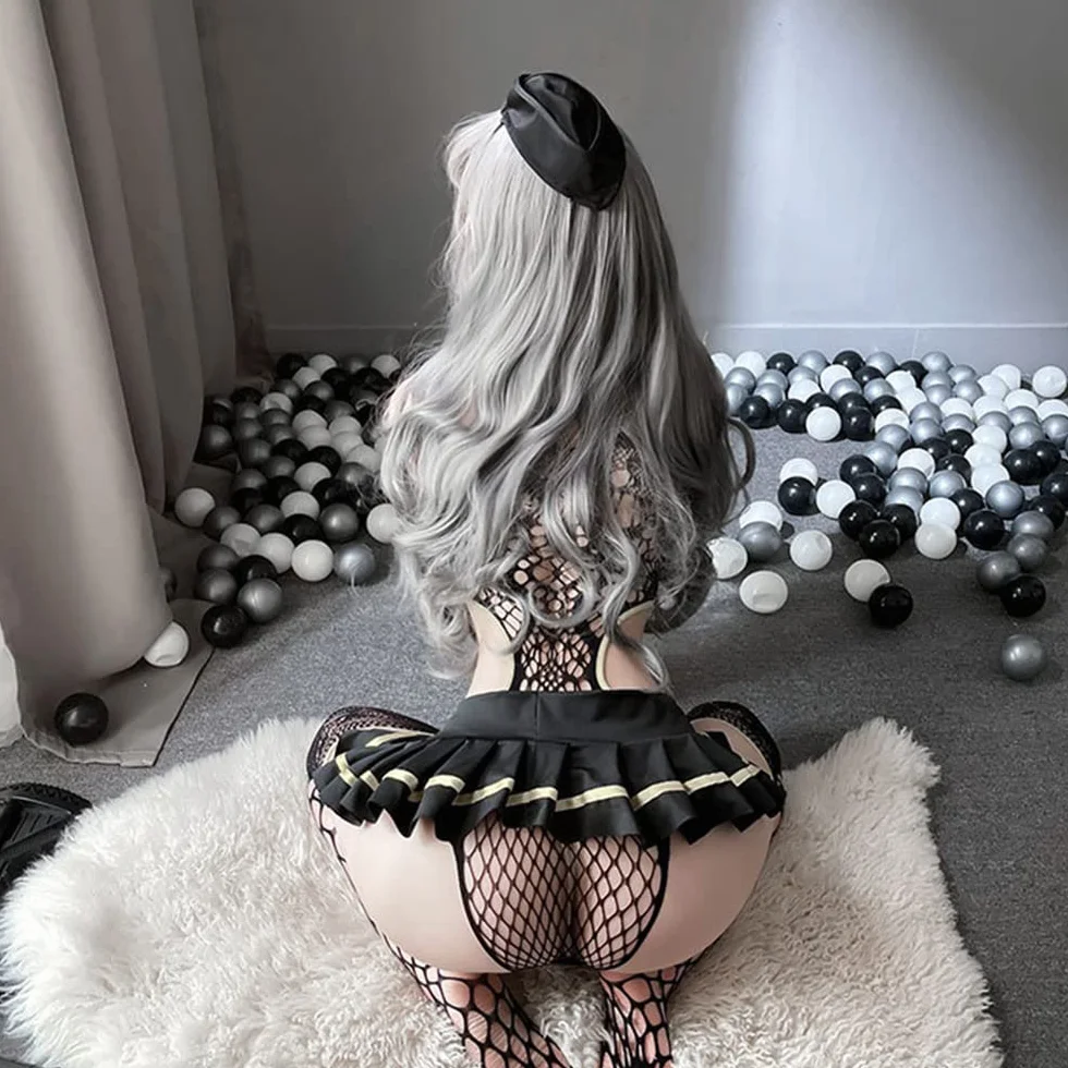 Damskie rajstopy bielizna pokojówka cosplay anime kabaretki body (czarne 3)