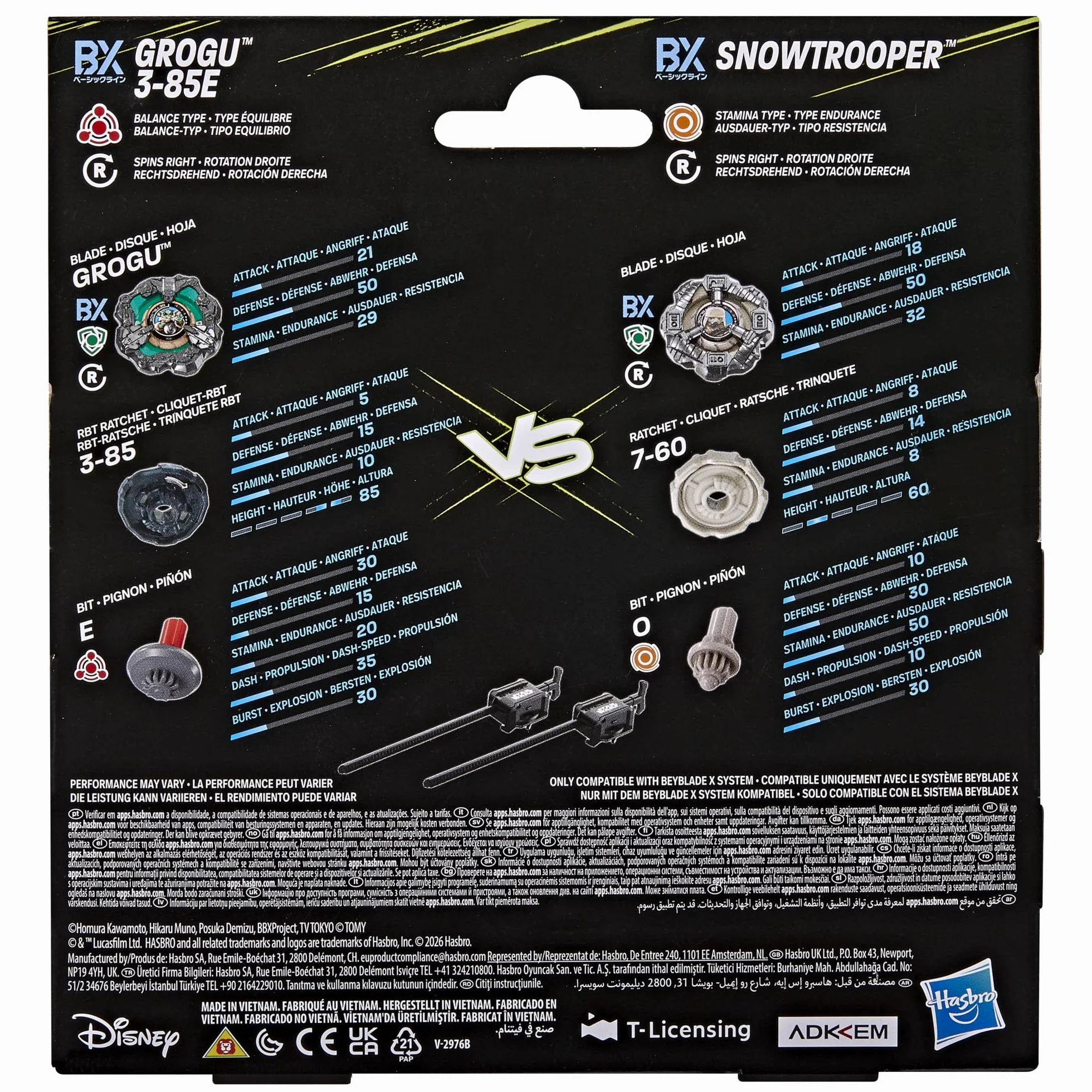 Beyblade X/Gwiezdne wojny Collab Grogu kontra Snowtrooper, 2 zabawkowe bączki Takara Tomy, 2 wyrzutnie, zabawki z Gwiezdnych wojen, wiek: od 8 lat
