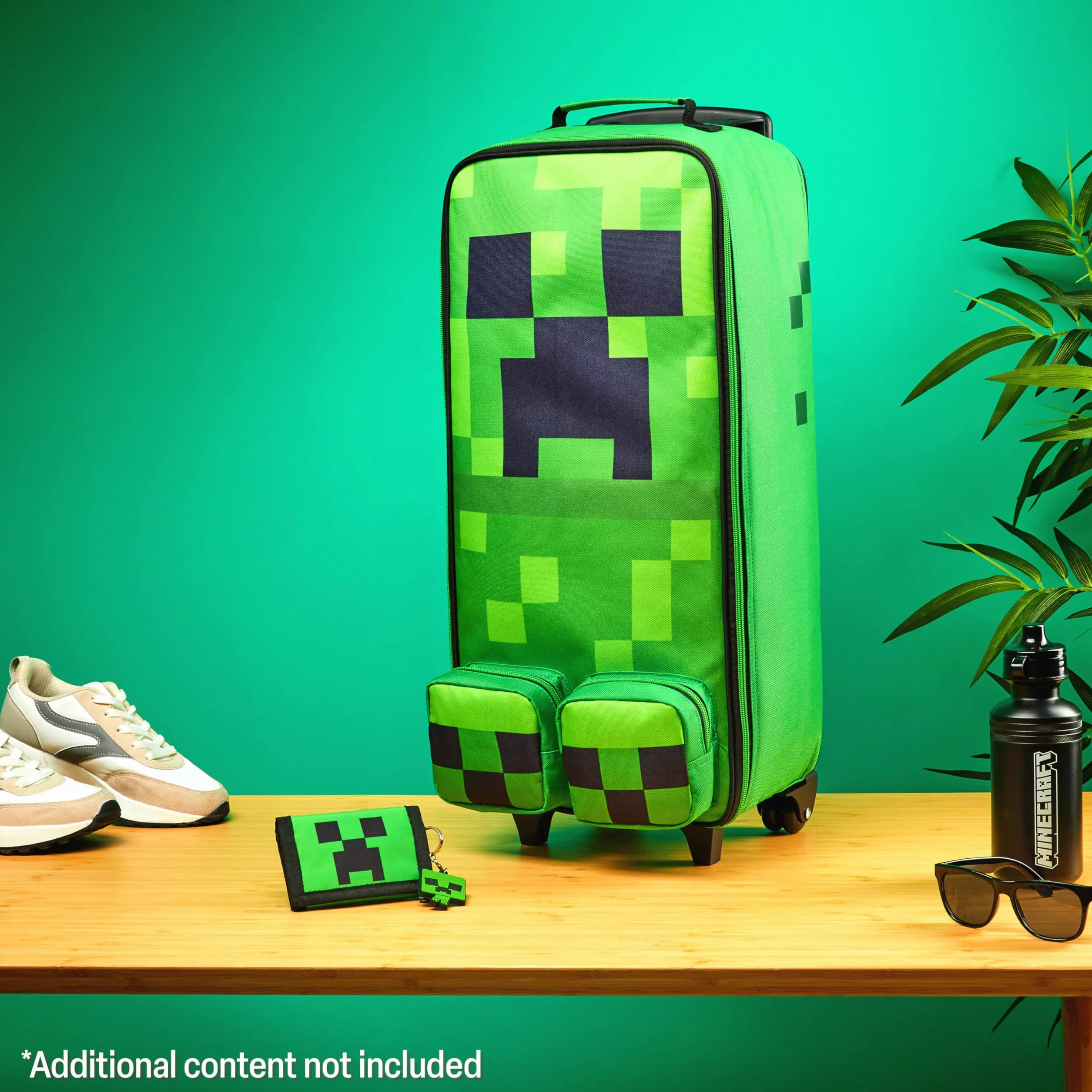 Minecraft Walizka dla Dzieci z Kołami Składana Torba na Wózku Bagażnik Torba Podróżna na Wakacje, Weekendowe Wycieczki, Niezbędniki Podróżne, ZIELONY, M (L64cm x W25cm - 17L)