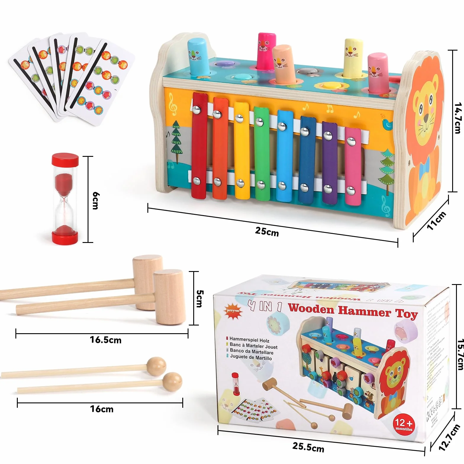Montessori zabawka dla dzieci od 1 roku życia, zabawka motoryczna 4 w 1, zabawka motoryczna dla dzieci od 1 roku życia, z ksylofonem, labirynt, drewniana zabawka dla niemowląt, prezent dla dziewczynek