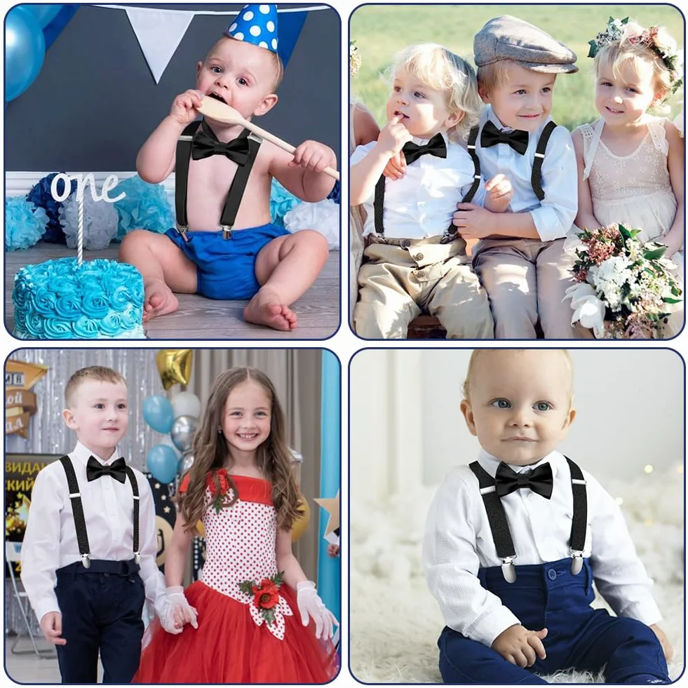 AOOWU Szelki szerokie z muszką w zestawie, 2,5 cm, regulowane szelki z muszką, dla mężczyzn z bardzo mocnymi 3 metalowymi klamrami, rozmiar uniwersalny dla mężczyzn i kobiet