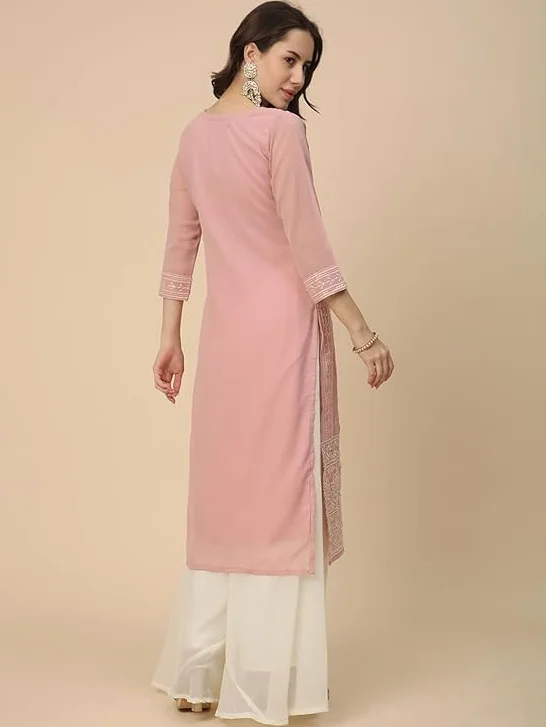 Damska Georgette Anarkali Lucknowi Chikankari Etniczna odzież Kurta Straight Kurti Kurta Tunika Sukienka