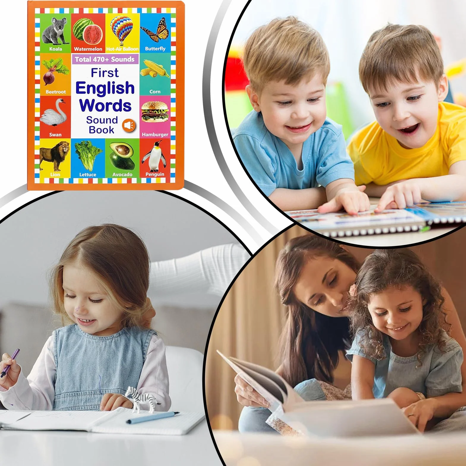 Książka do nauki angielskich słów, książki dźwiękowe Vocabulary, Educational Language Companion, Learn for Infanters, 2-6 lat, domowe narzędzie do nauki, wczesne czytanie dla chłopców i FI
