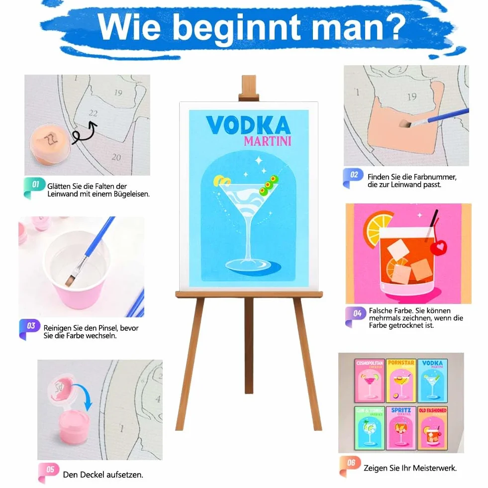 Tyafzzn 6 sztuk do malowania według liczb, dla dorosłych, 20 x 30 cm, malowanie według liczb, "zrób to sam", hawajski koktajl z pędzlami i farbami akrylowymi, ręcznie malowany obraz olejny, płótno do