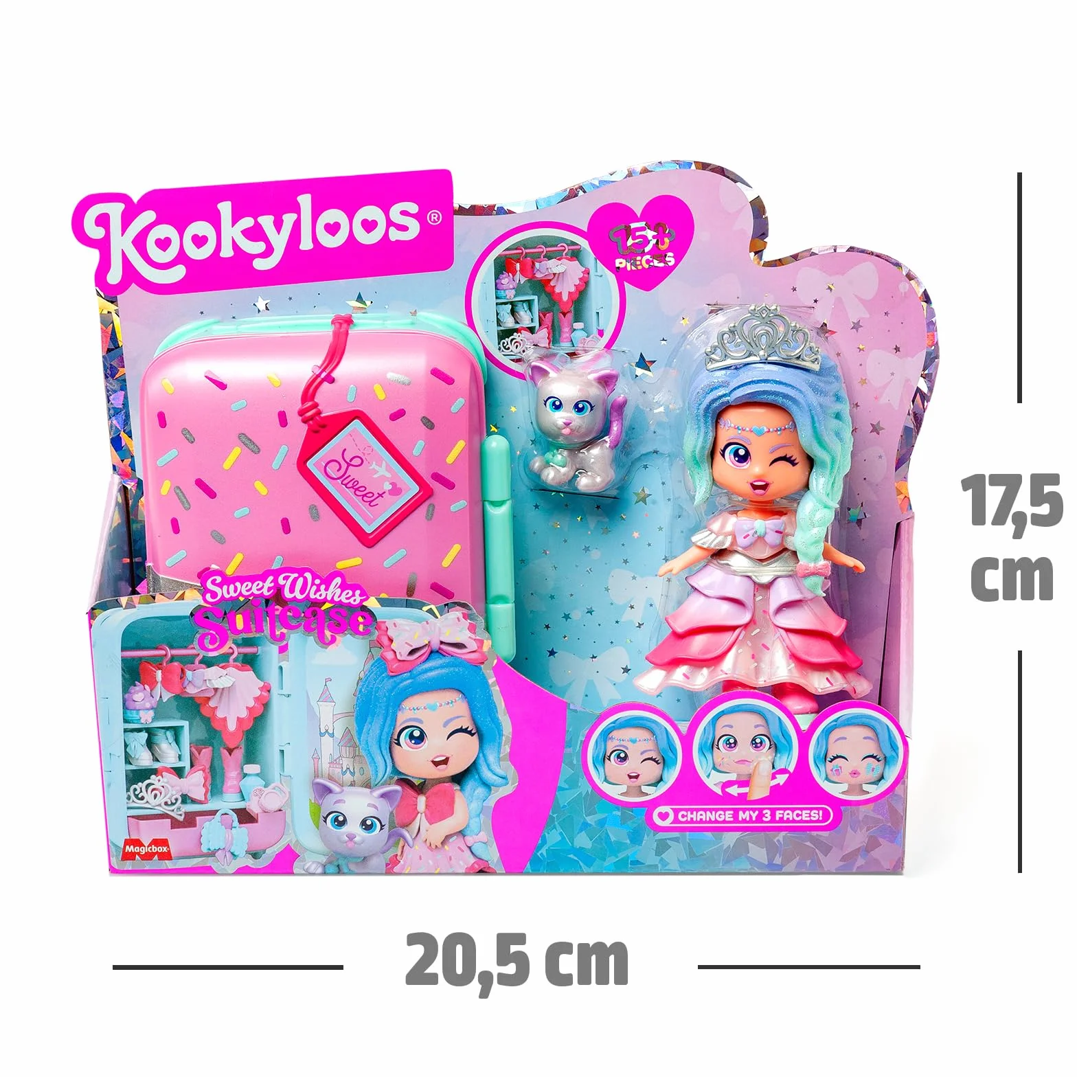 KOOKYLOOS SUITCASE SWEET WISHES – zestaw modna laleczka z walizką i akcesoriami,zawartość:1 laleczka, 2 stroje, zwierzątko, akcesoria, wieszaki oraz walizka, w której zmieścisz cały zestaw.