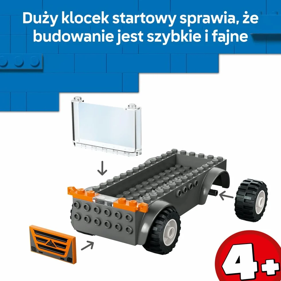 LEGO City Laweta dla motocykli, zabawka dla dzieci z dwiema minifigurkami i ciężarówką, klocki dla 4-latka, pomysł na prezent dla chłopca i dziewczynki na urodziny, łatwe budowanie 60491