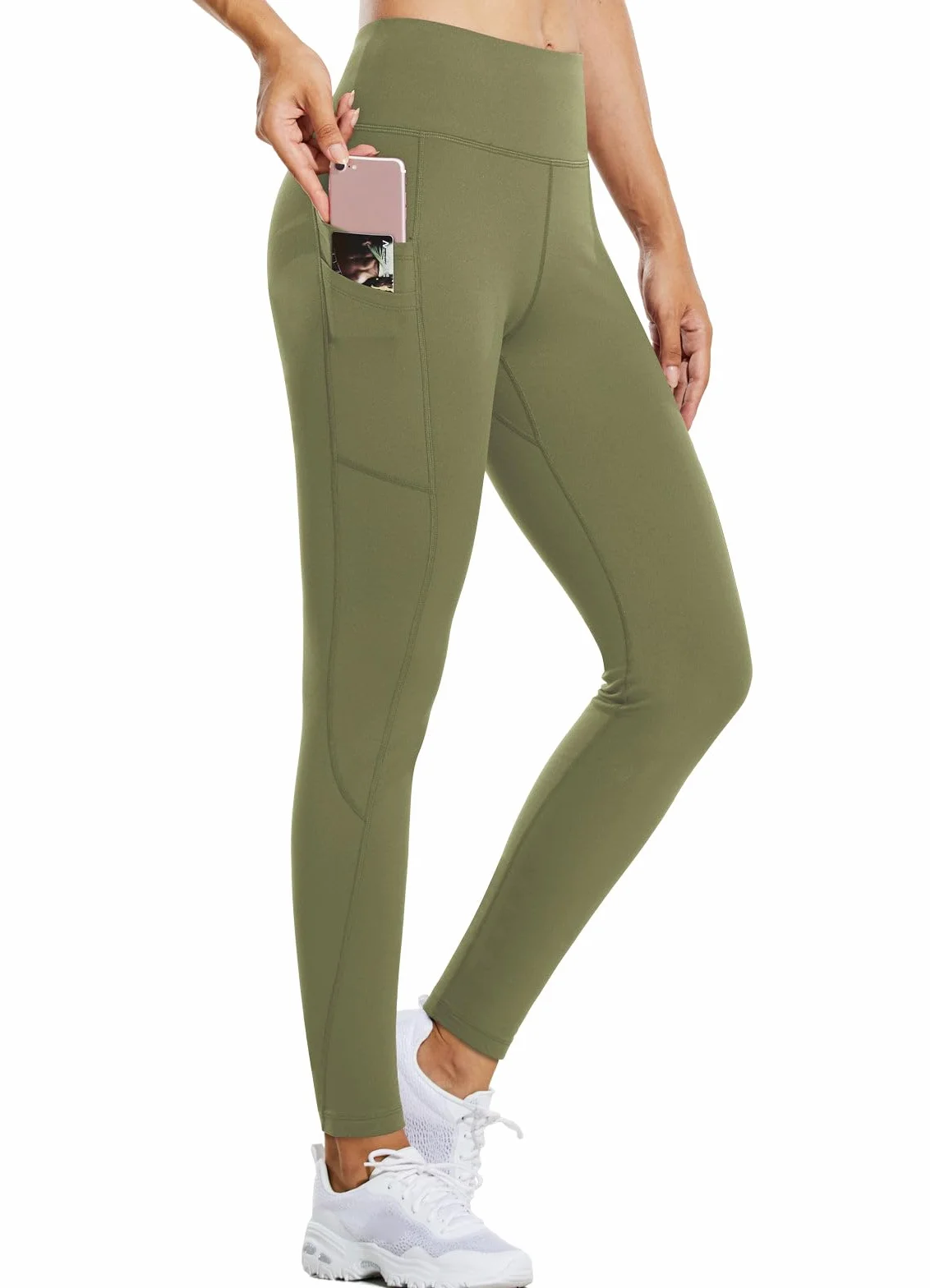 BALEAF Legginsy termiczne, damskie, zimowe, legginsy z wysokim stanem, legginsy sportowe z kieszeniami, legginsy do jogi z polaru, spodnie zimowe są wodoodporne