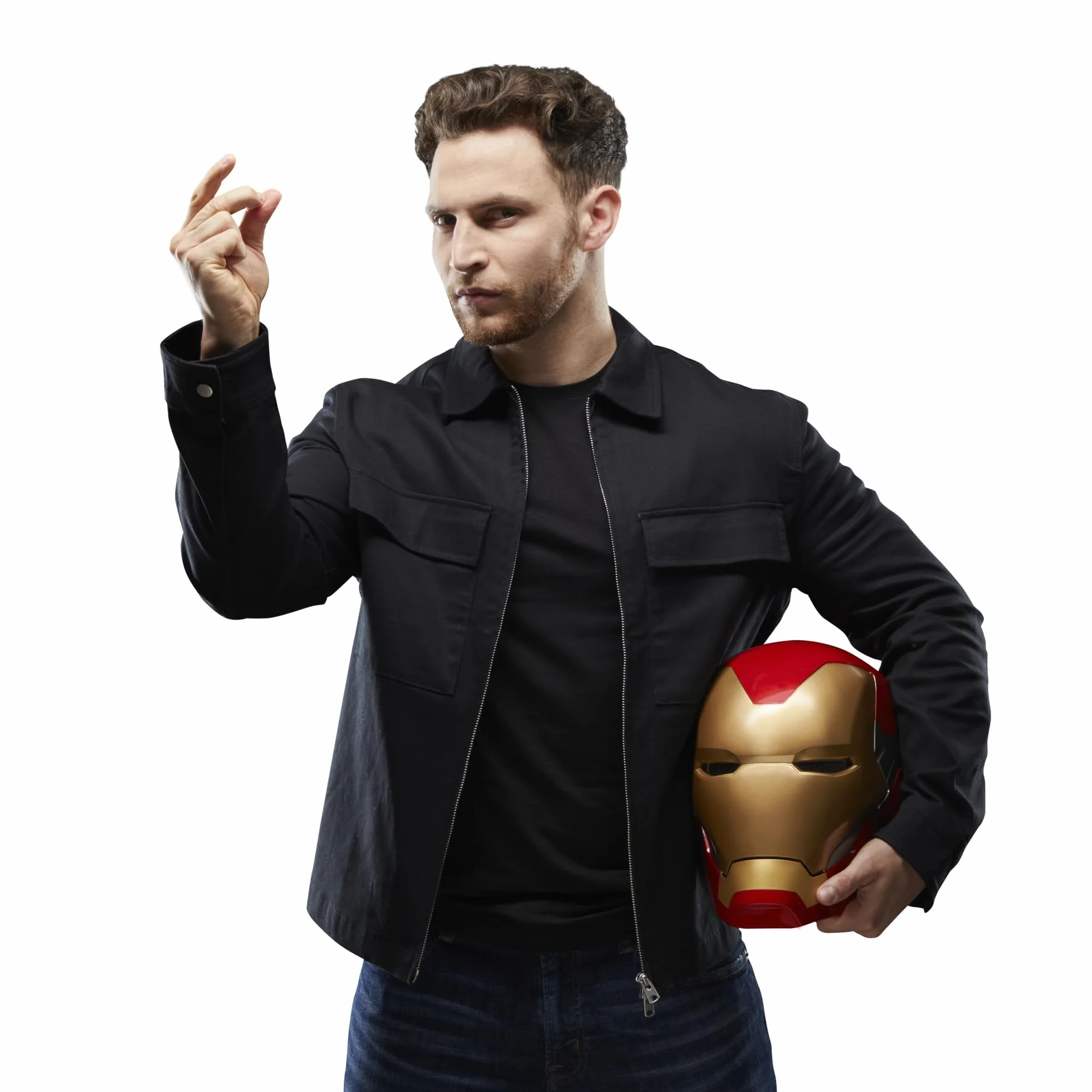 Avengers Marvel Legends Series Iron Man Premium elektroniczny kask z Light FX, Endgame sprzęt do odgrywania ról dla dorosłych, czerwony