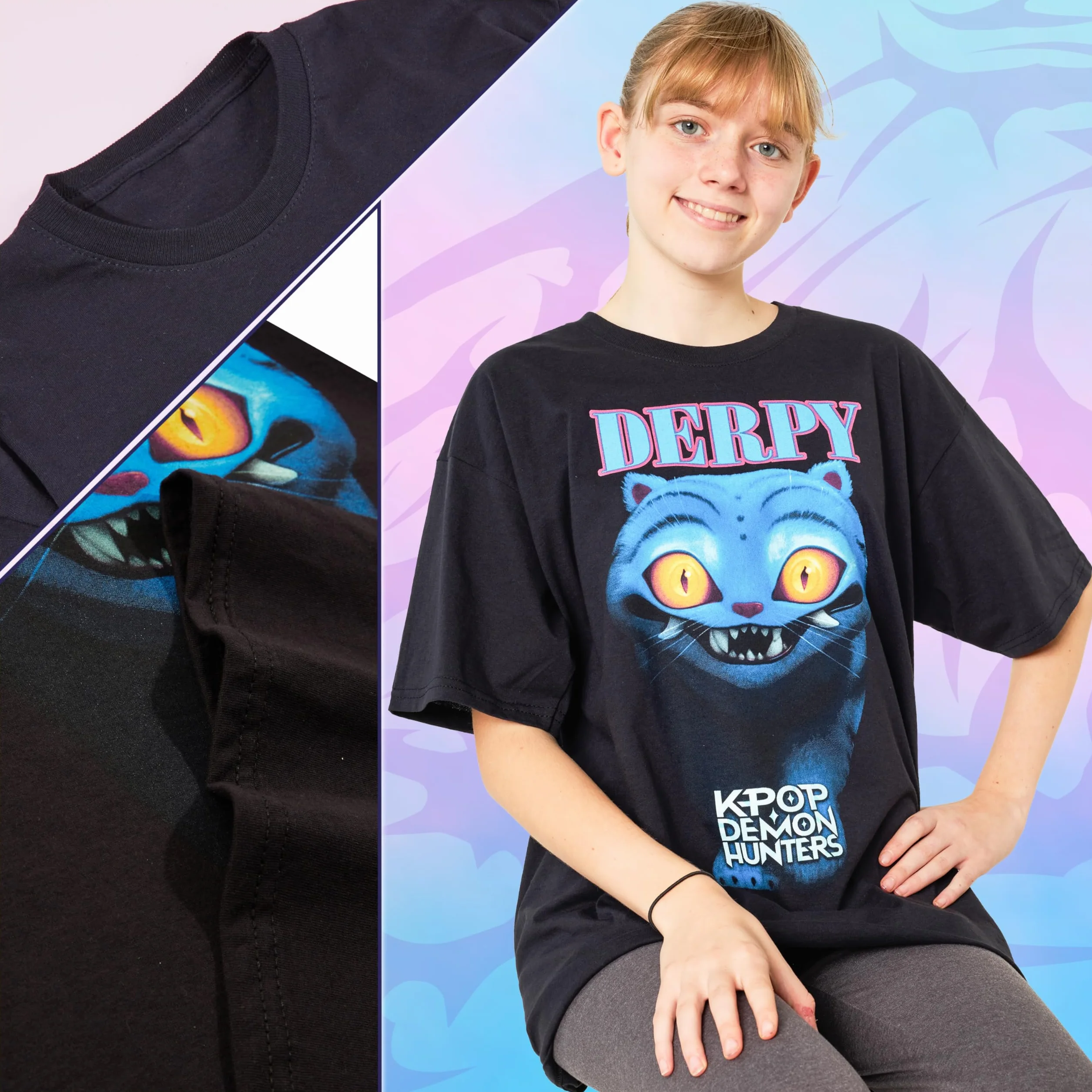 KPop Demon Hunters T-shirt dla dziewcząt i nastolatków, z krótkim rękawem, okrągły dekolt, anime demon hunter merch, prezent dla dziewczynek