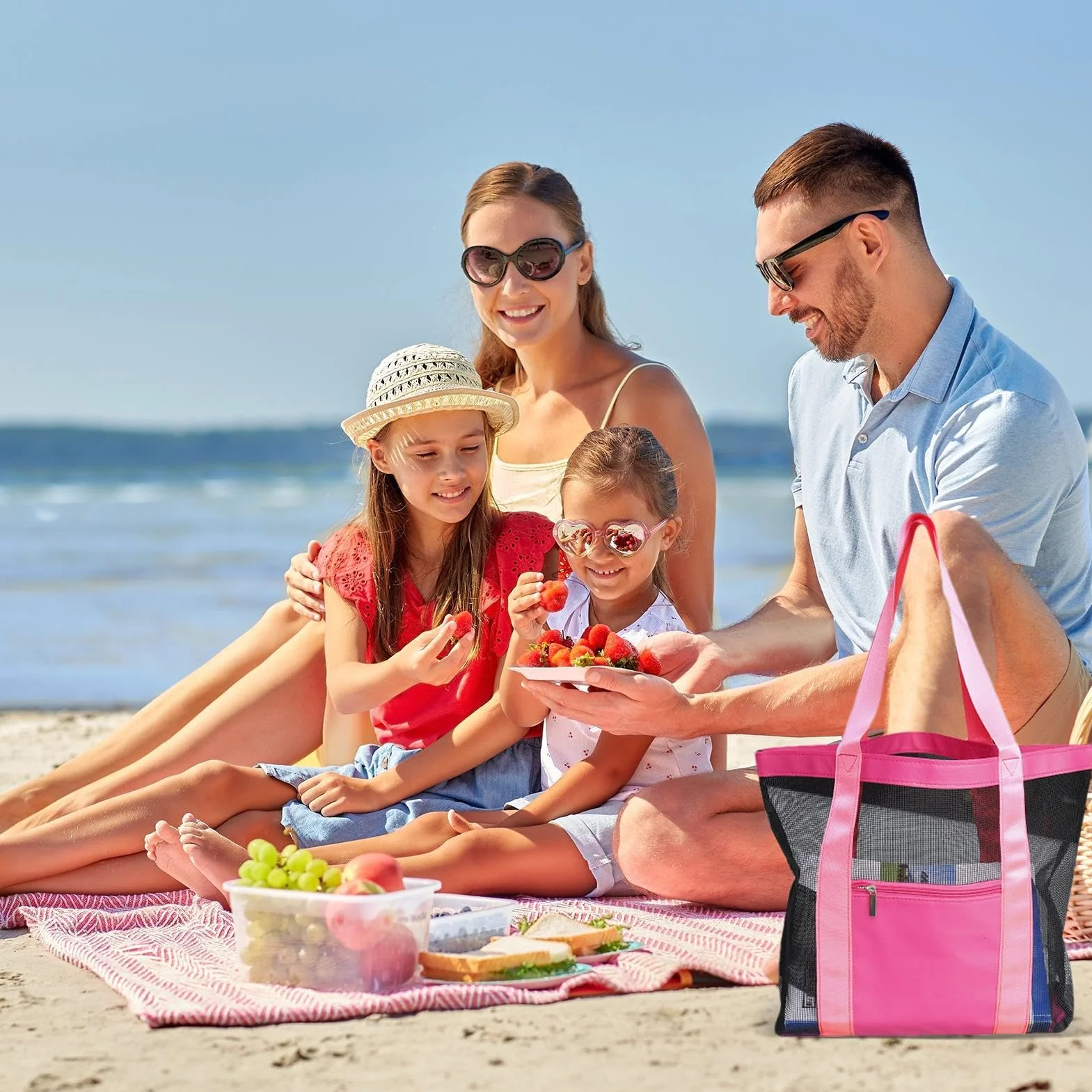 Torba plażowa | Torba plażowa odporna na piasek | Lekka torba z siatki | Damska torba plażowa, Torba basenowa, Składana torba plażowa na ramię, zewnętrzna siatkowa torba plażowa