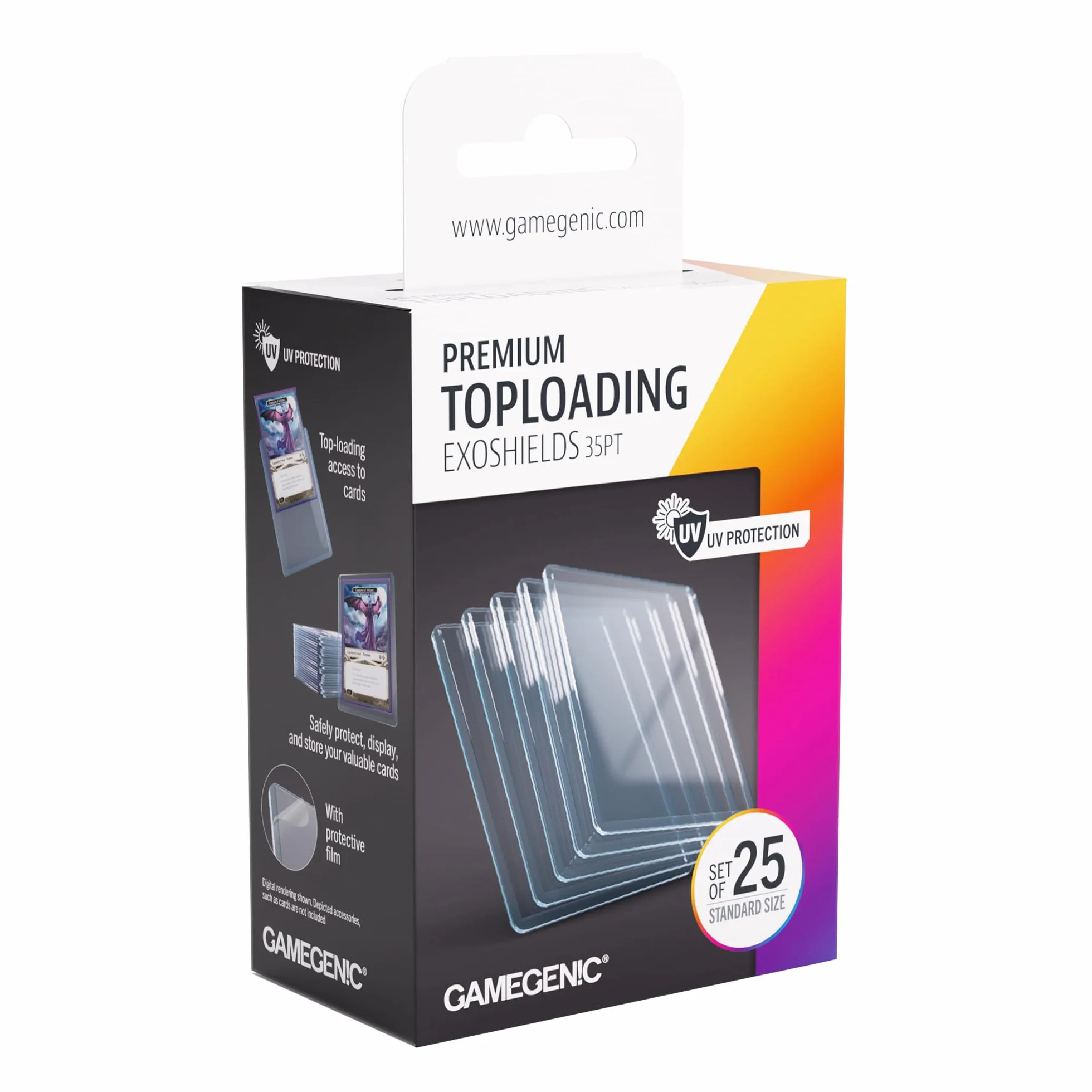 Gamegenic, Premium Toploading Exoshields 35pt, 25 sztuk, ochrona przed promieniowaniem UV, wymiary produktu: 76 x 101 mm (3" x 4")