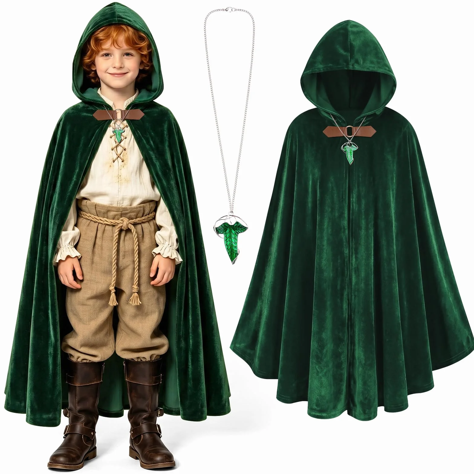Średniowieczny płaszcz z kapturem, peleryna hobbitowa, 2 szt. peleryna na Halloween dla kobiet mężczyzn z naszyjnikiem, Renesans peleryna dla dorosłych na Halloween Halloween Cosplay, 100 cm